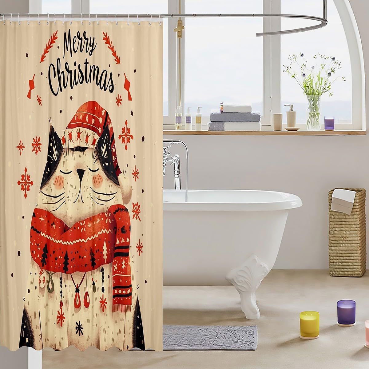 Feelyou 78 L x 72 W Cute Cat Shower Curtain Set