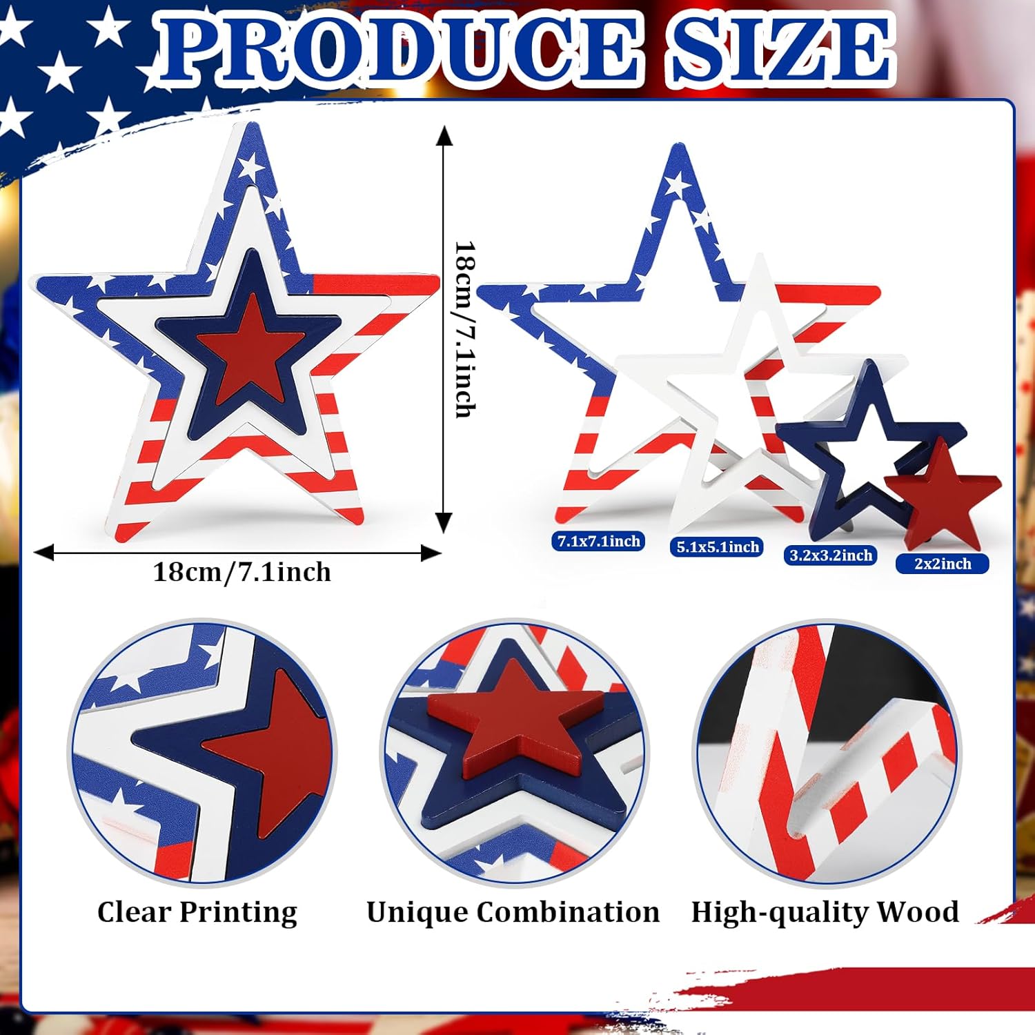 COCHIE Patriotic Wood Stars 4th of July Decor Set