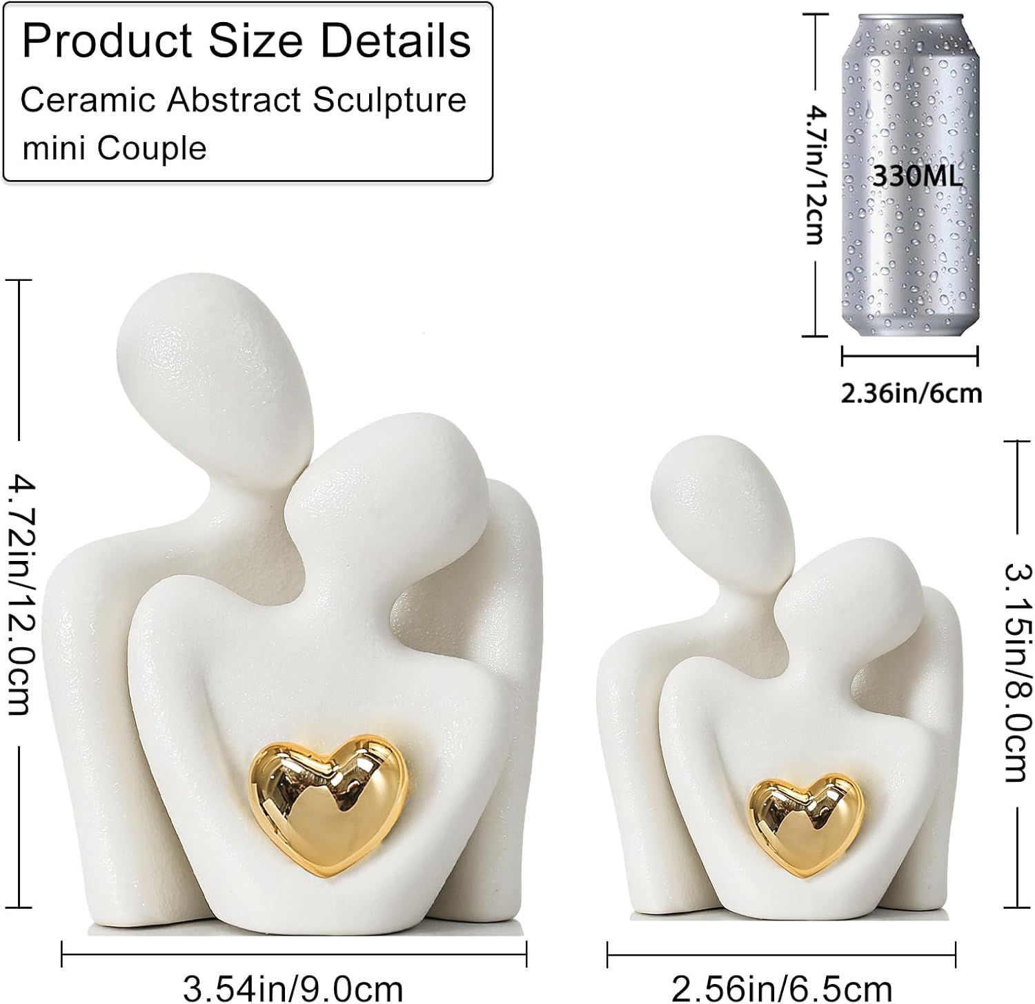 Mini Couple Statue Gold Heart Decor for Living Room