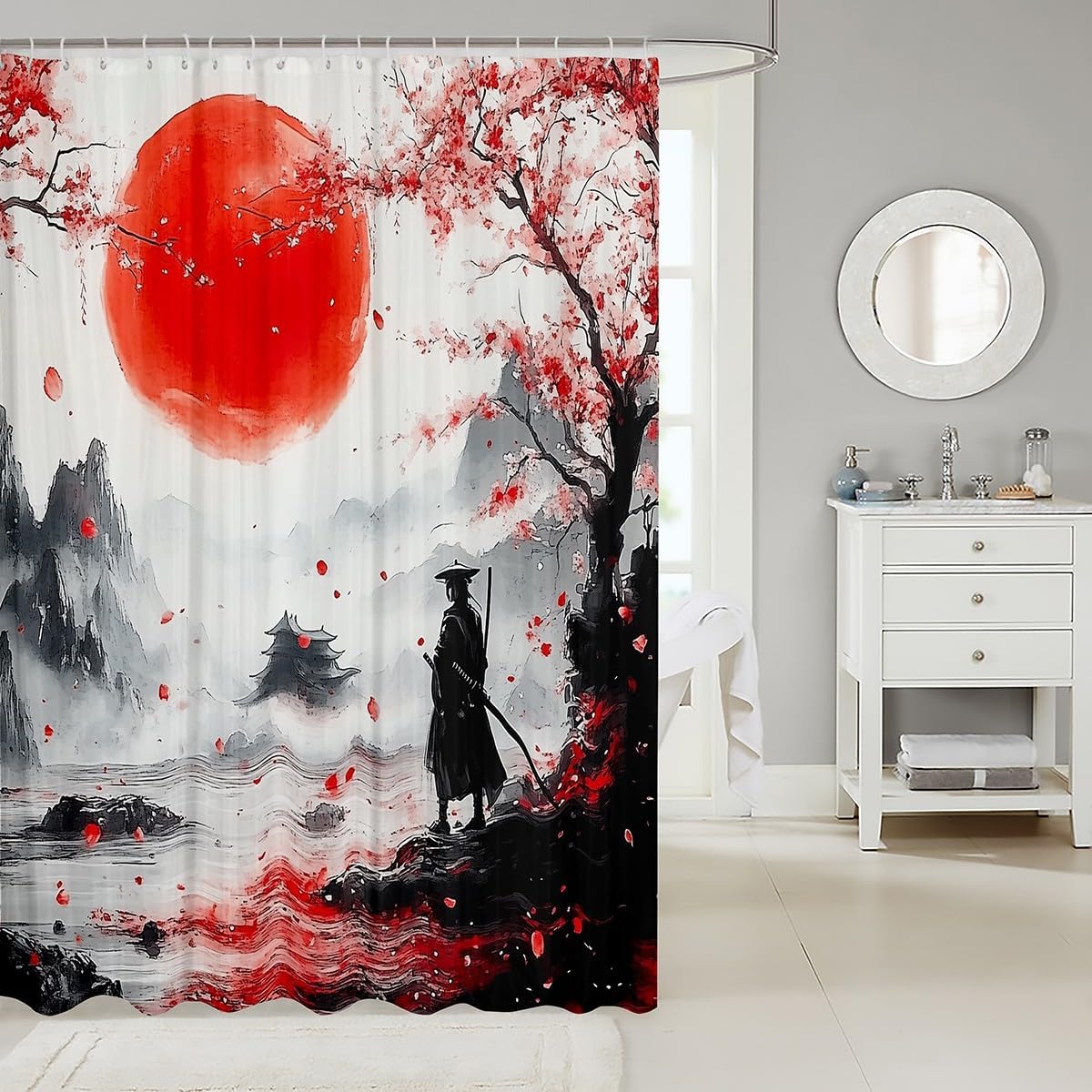 Jejeloiu Japanese Samurai Shower Curtain 72x84