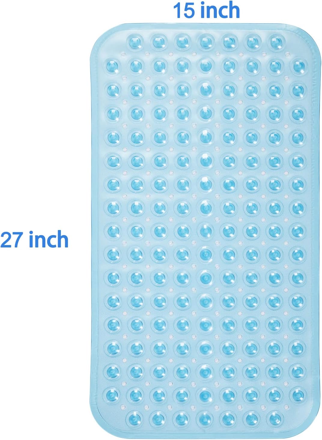 AmazerBath Clear Blue Bath Mat 276 x 15 Inches Non-Slip with Suction Cups