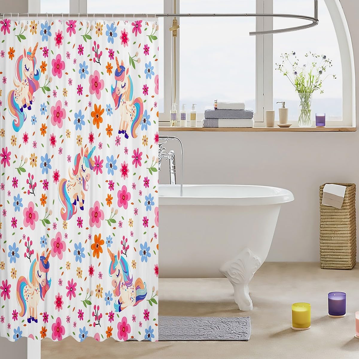 Erosebridal Kids Unicorn Waterproof Shower Curtain