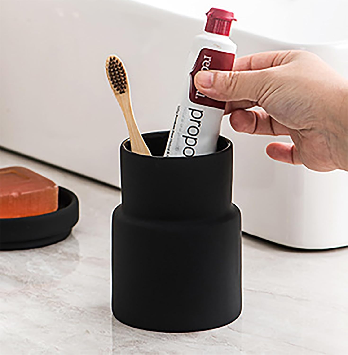 Modern Matte Ceramic Toothbrush Holder Black