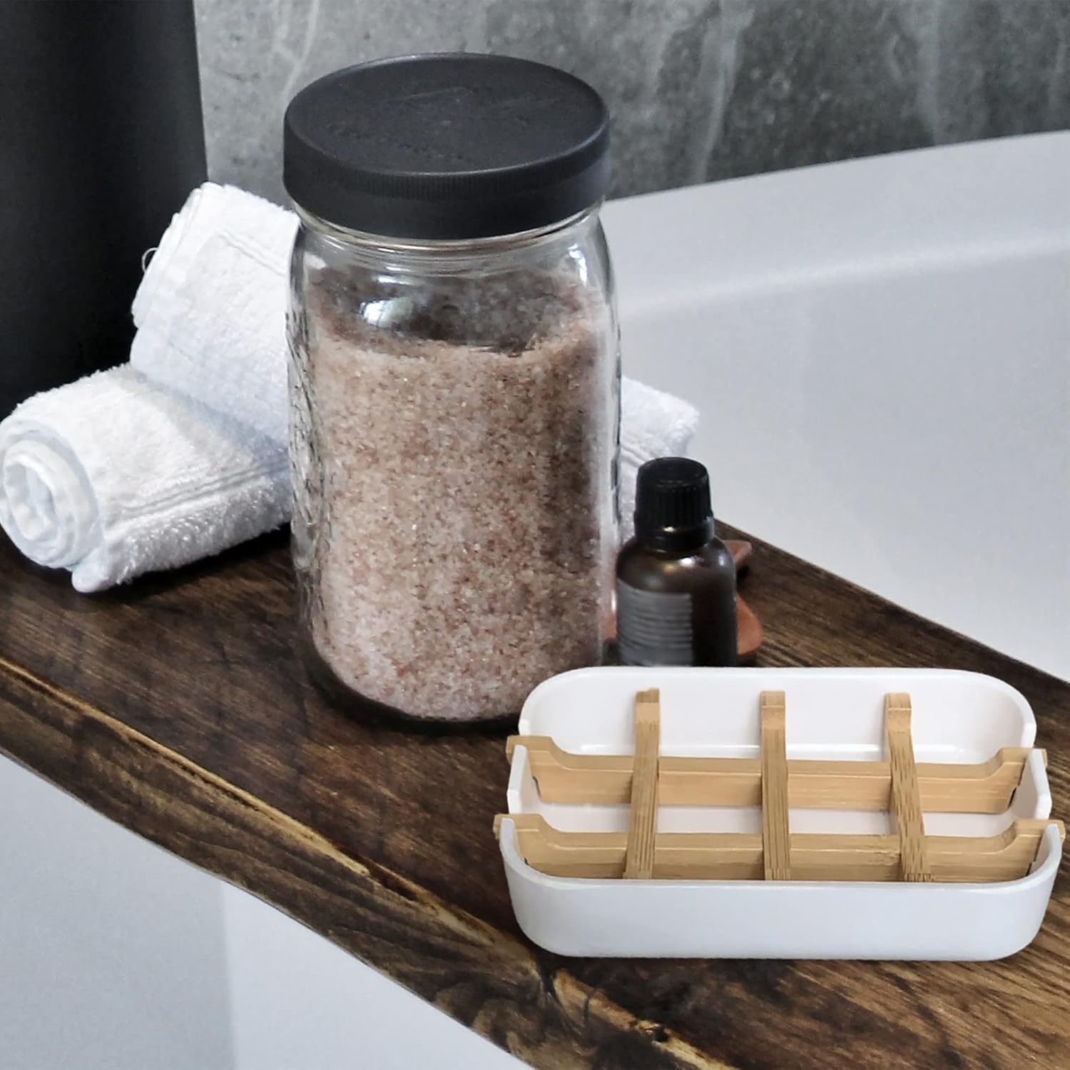 Aoheuo Modern Bamboo Fiber Soap Holder and Dish Set