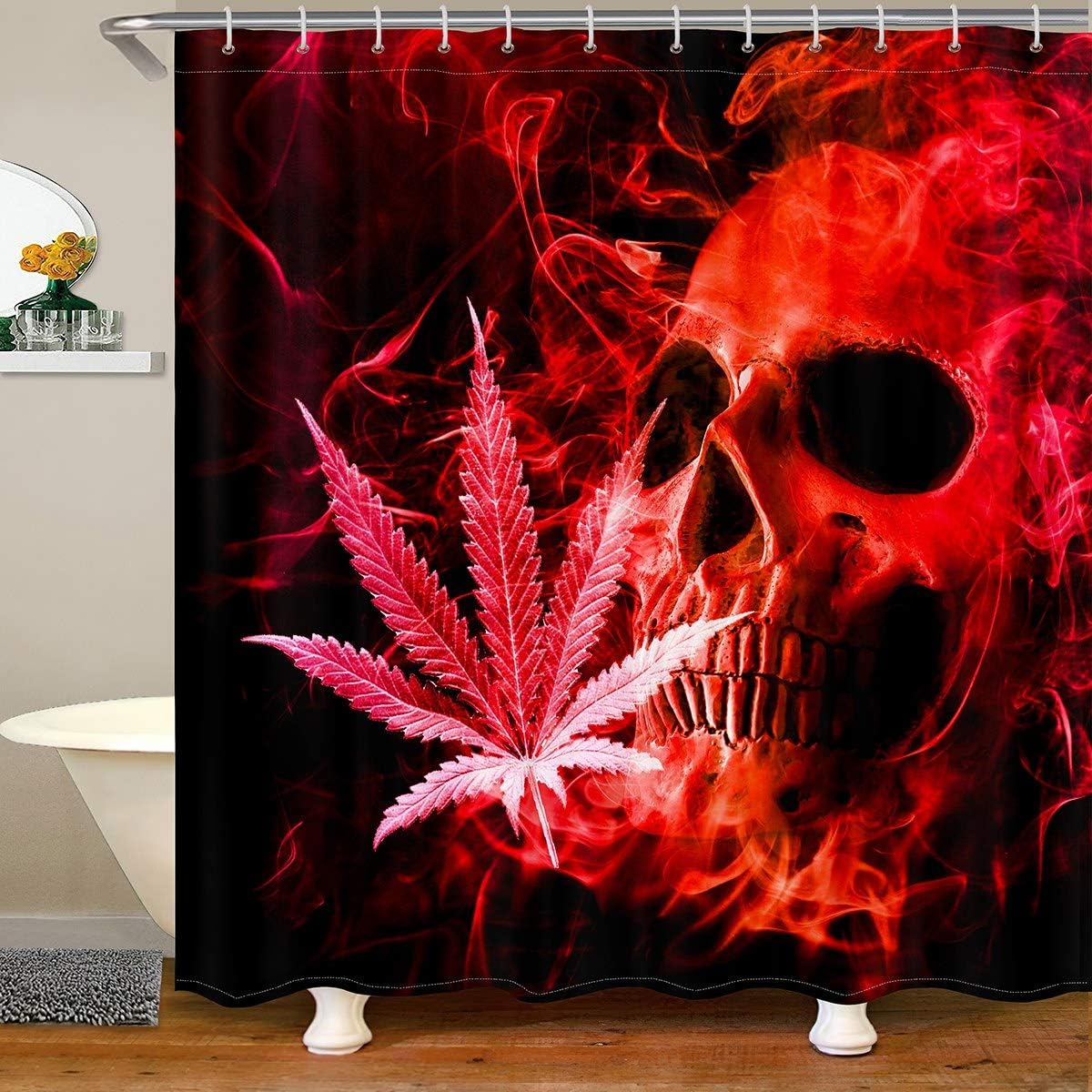 Feelyou Marijuana Leaf Skull Shower Curtain 72x72 Inches