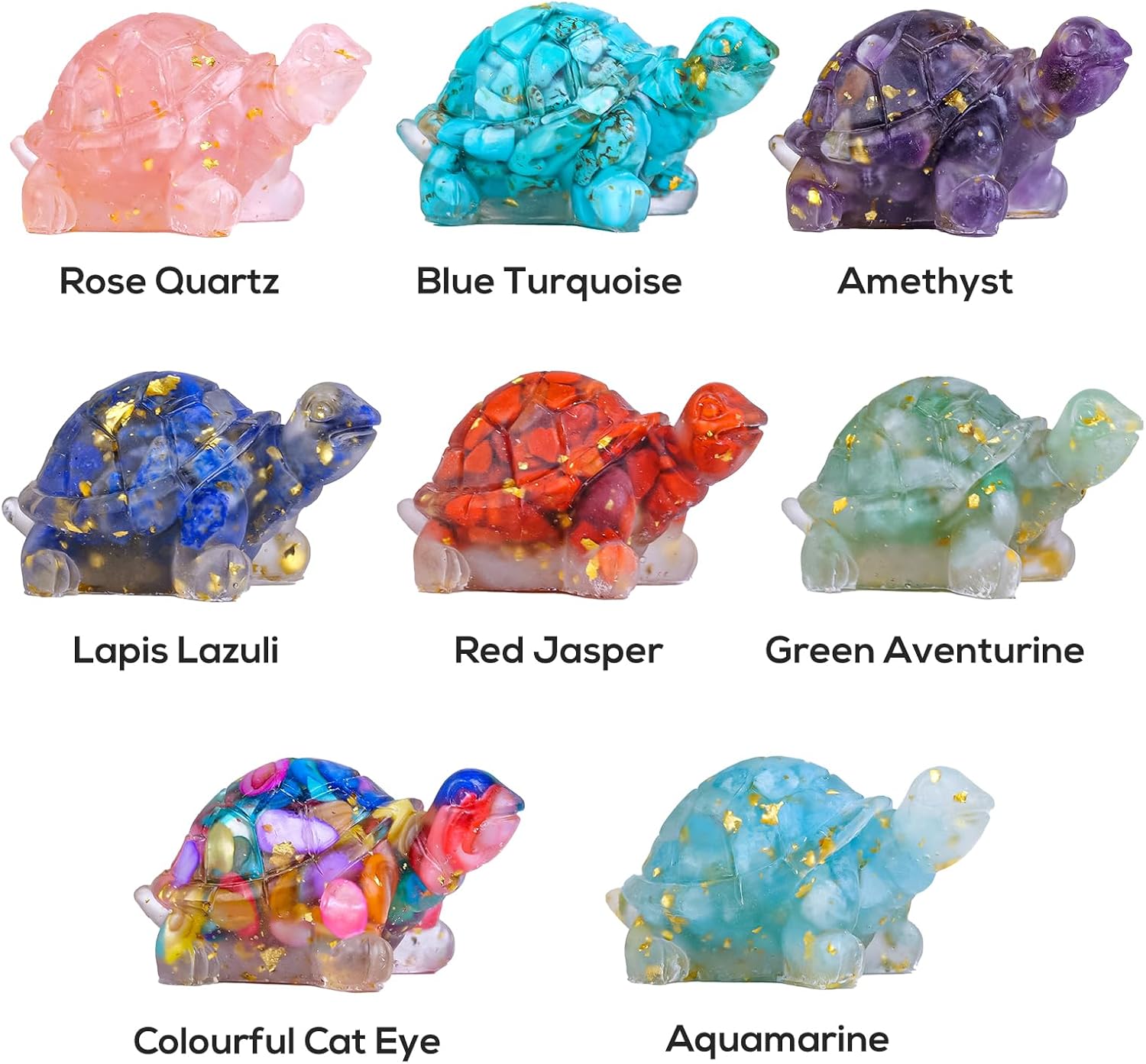 8PCS Crystal Turtle Figurine Set - Handmade Resin Decor
