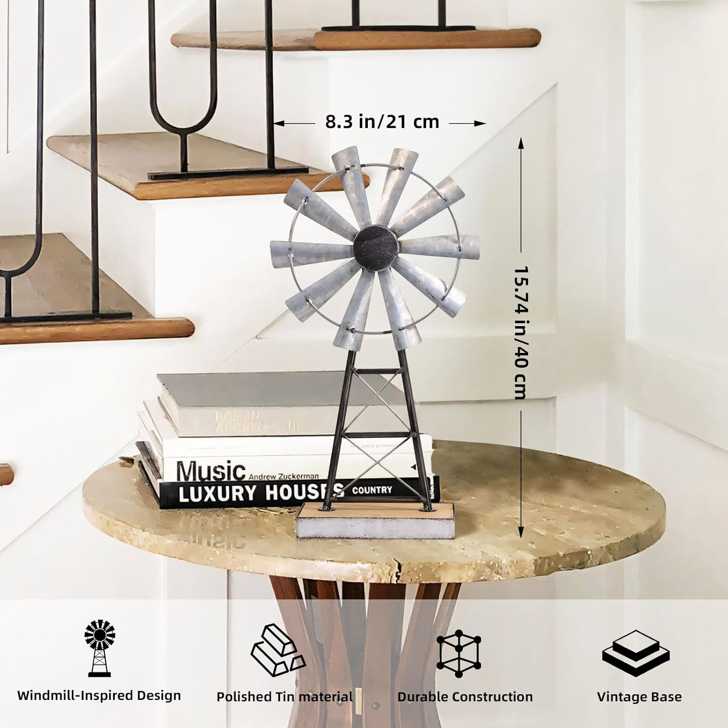 MODE HOME Charming Tall Galvanized Windmill Decor