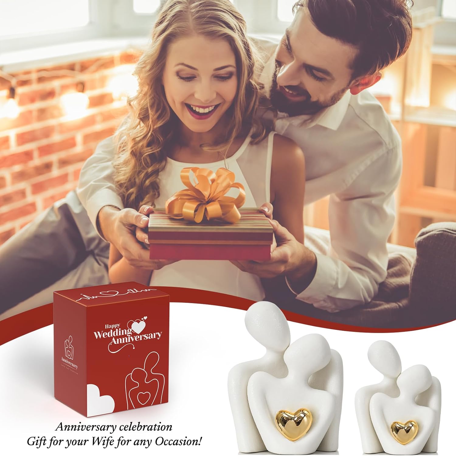 Mini Couple Statue Gold Heart Decor for Living Room