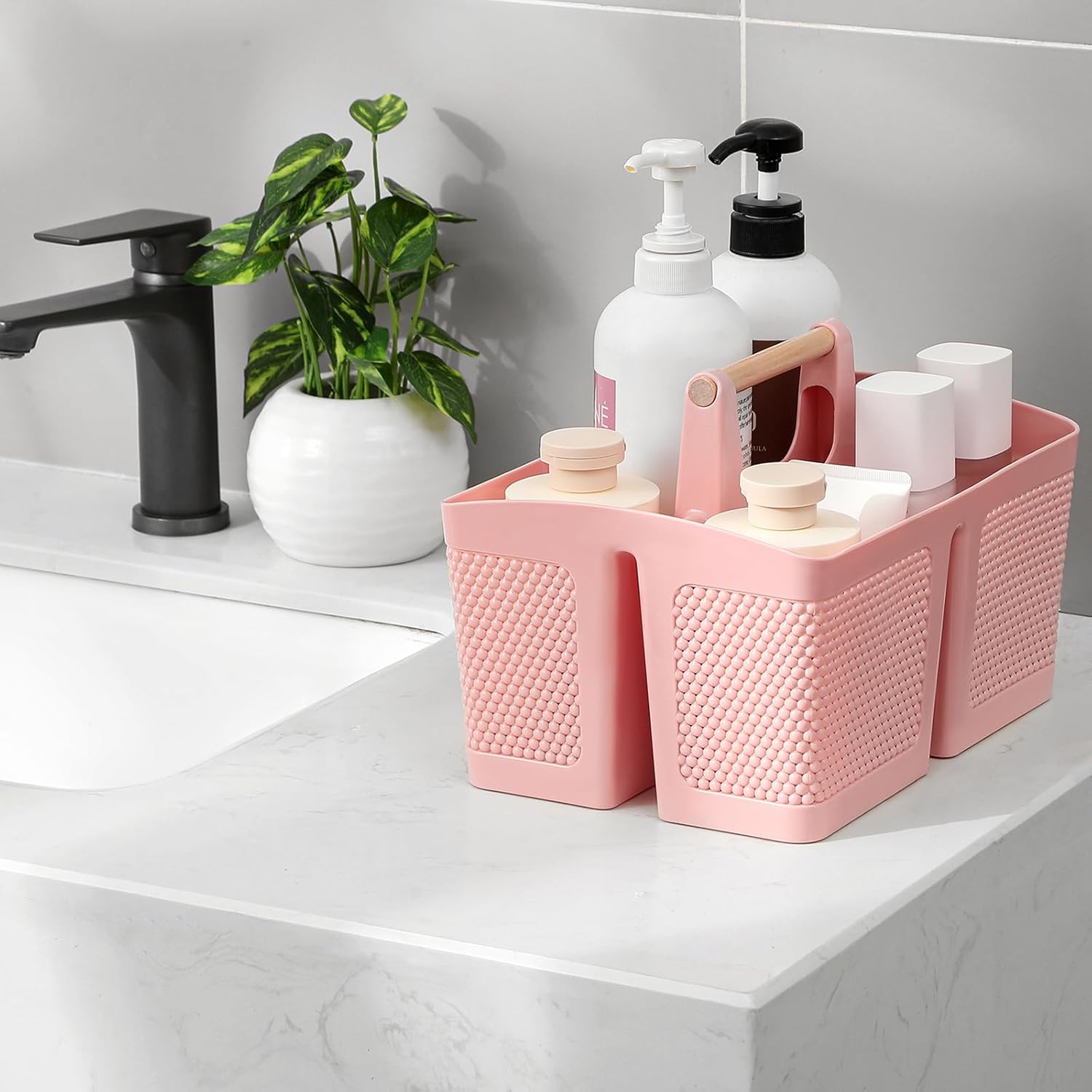 Rejomiik Portable Shower Caddy Basket with Handle Pink