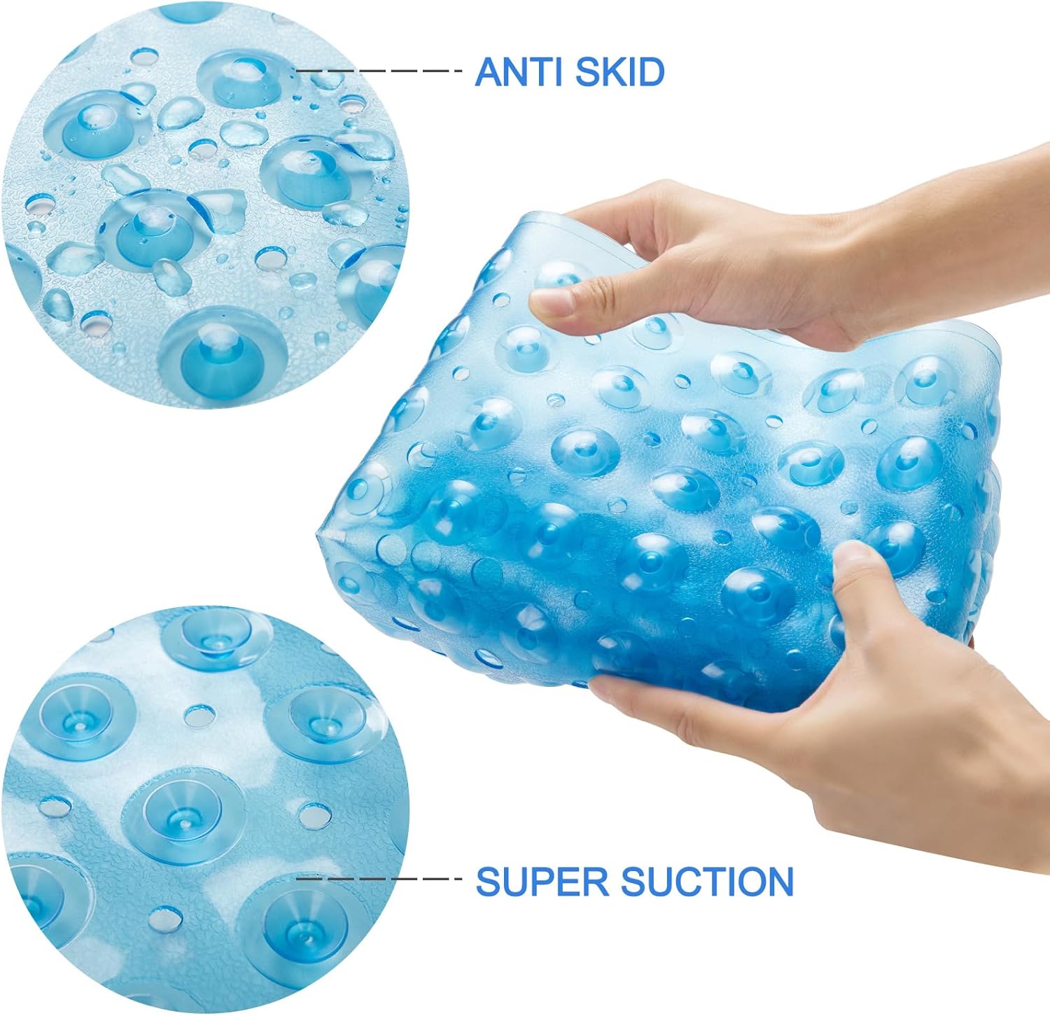 AmazerBath Clear Blue Bath Mat 276 x 15 Inches Non-Slip with Suction Cups