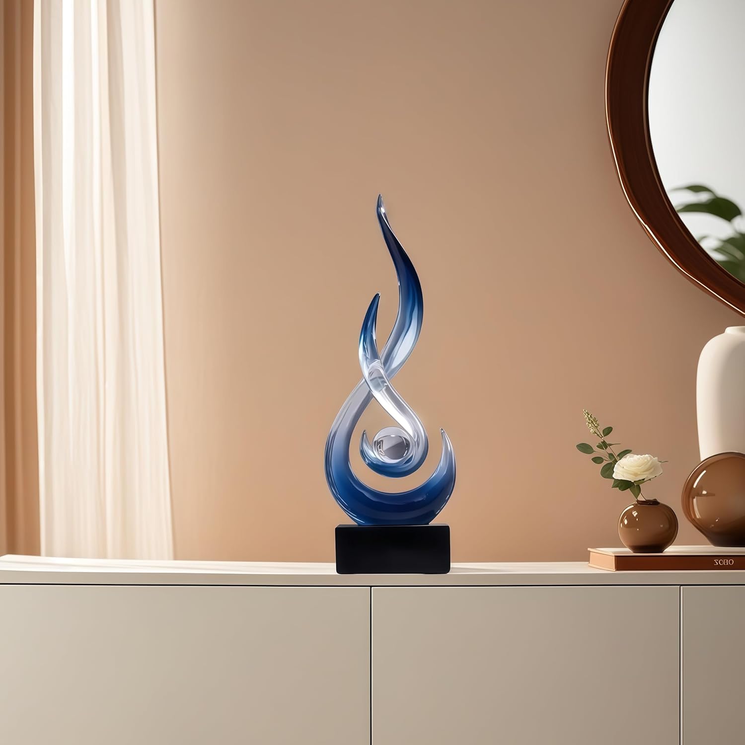 Flame Sculpture Modern Resin Art Decoration in Blue Gradient
