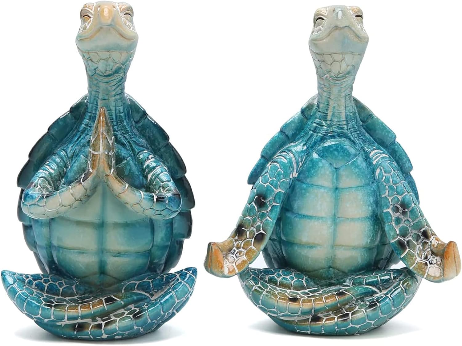2Pcs Sea Turtle Meditation Yoga Statues - Resin Desk Decor