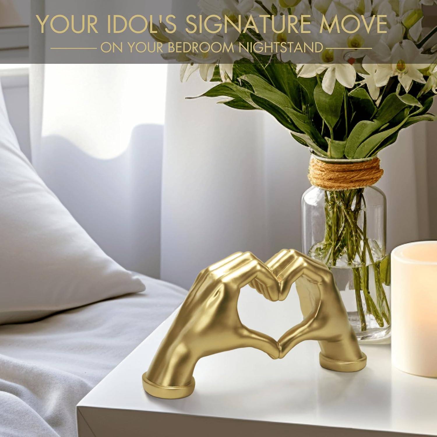 Elegant Gold Heart Hands Sculpture - Room Decor