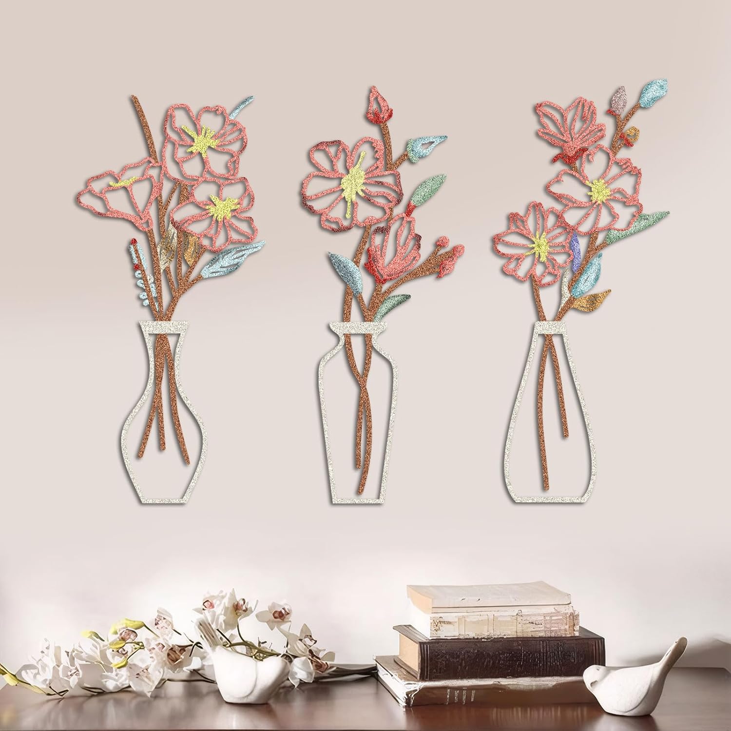 Primst 3 Pcs Metal Flower Wall Art - Rustic Boho Decor