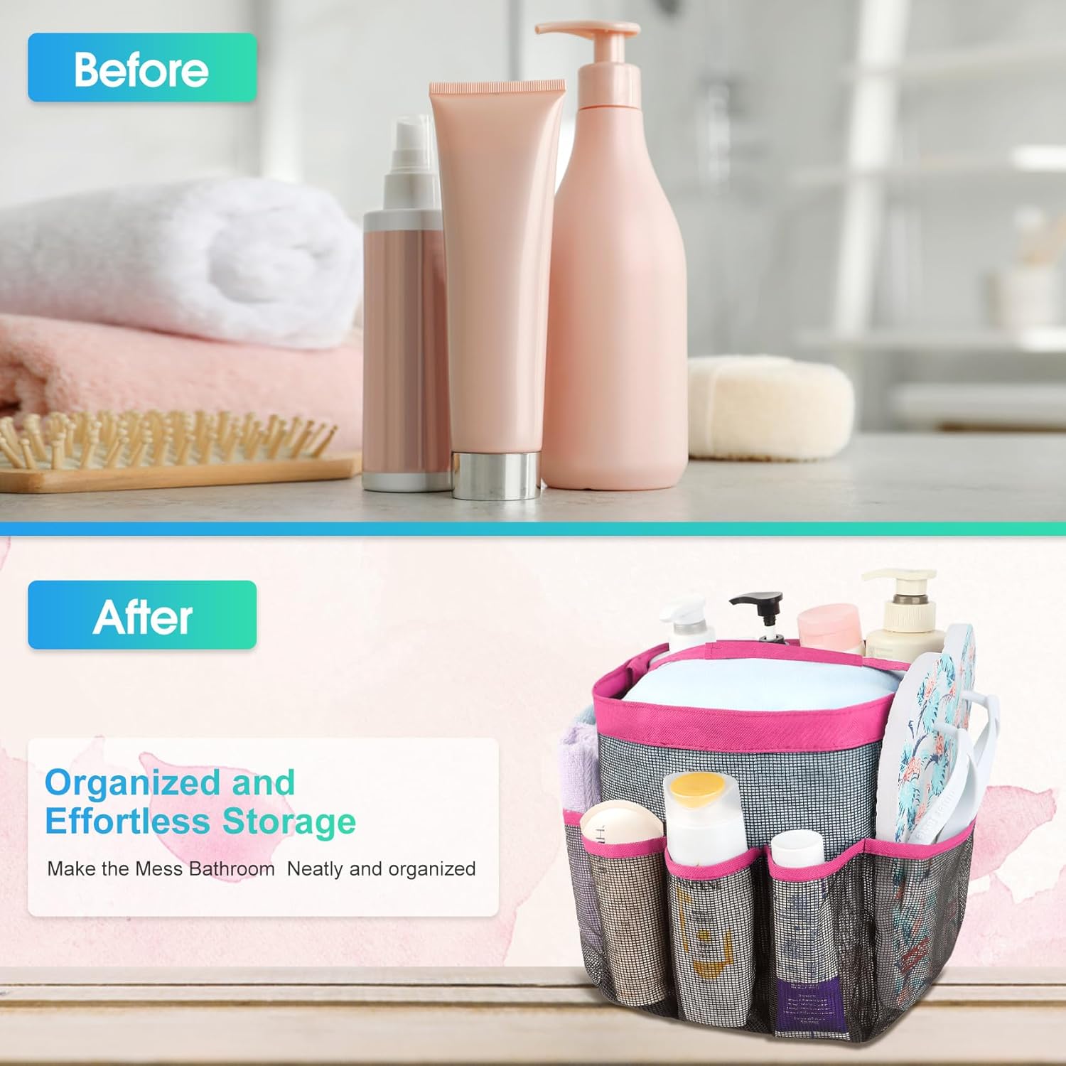 Attmu Mesh Shower Caddy with 8 Pockets for Dorm Room and Travel