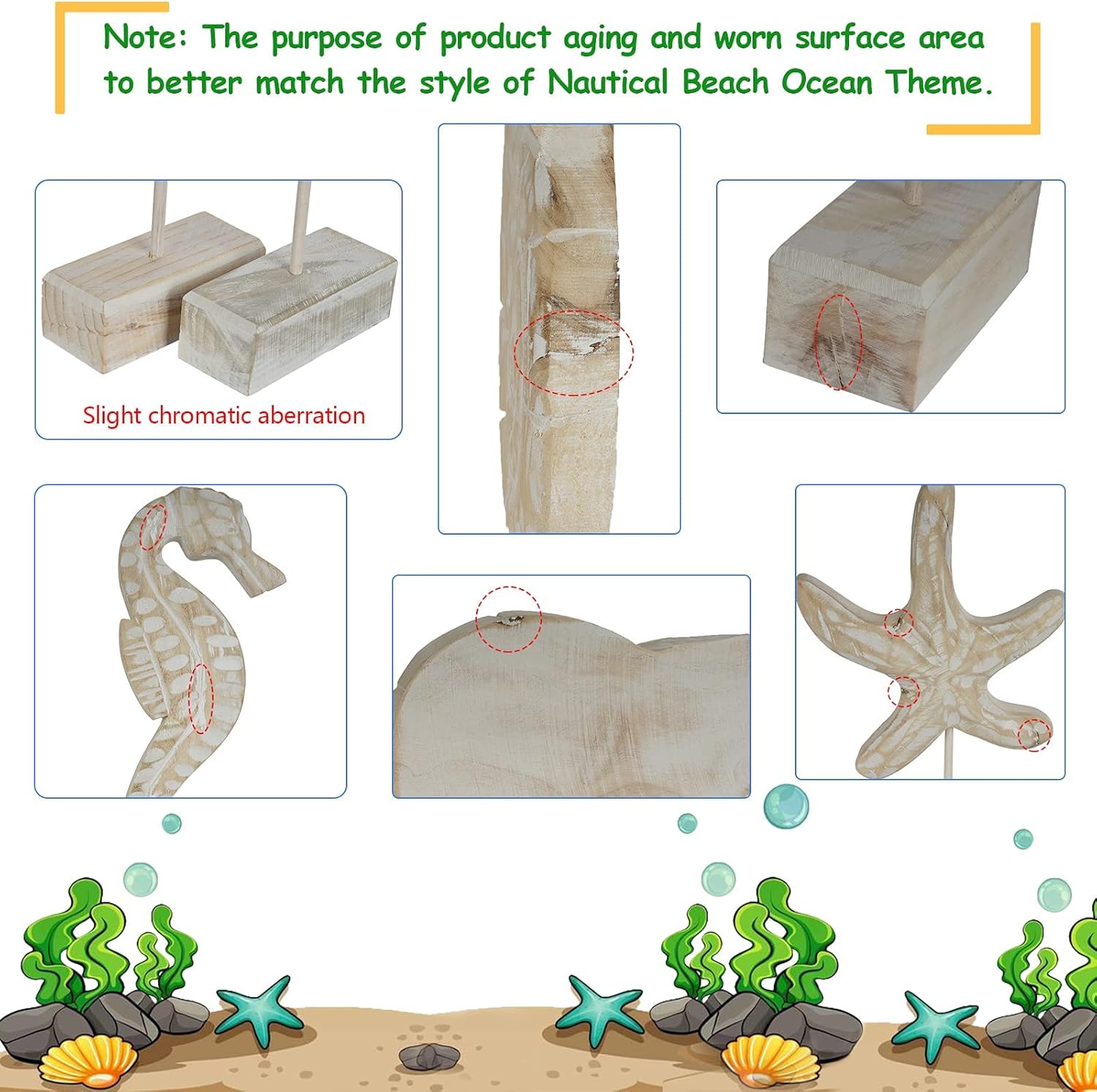 Exttlliy 3pcs Wood Handmade Beach Statues Set