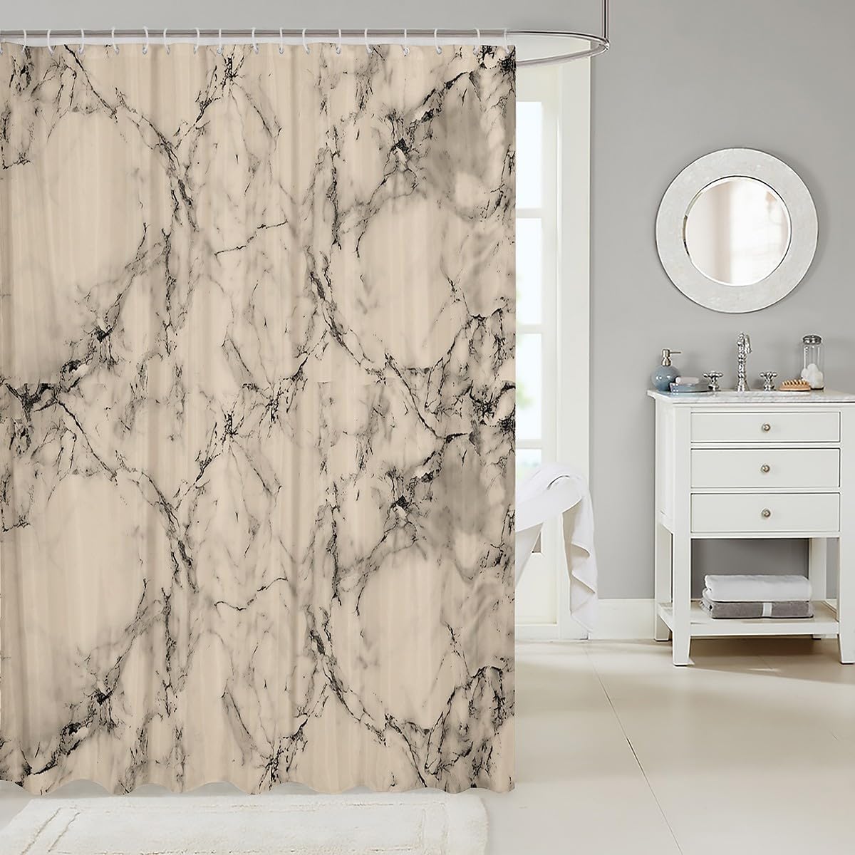 Jejeloiu Beige Marble Shower Curtain Set 72x78