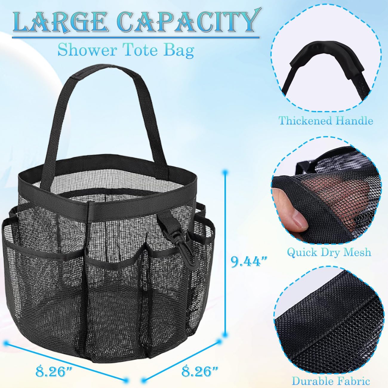 Dolrsrcm Mesh Shower Caddy 8-Pocket Portable Organizer
