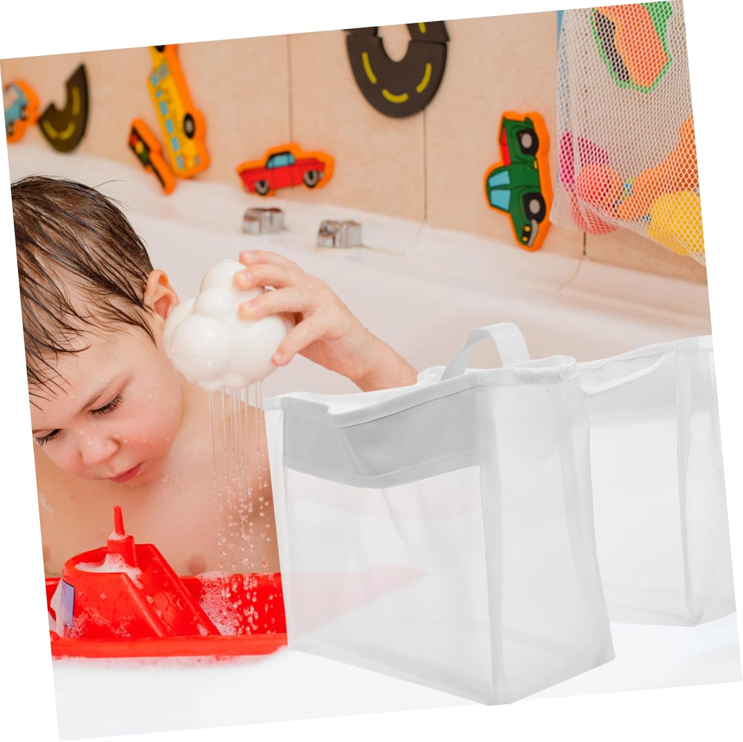 SOLUSTRE Tub Storage Bag with Hanging Straps and Clear Mesh Design