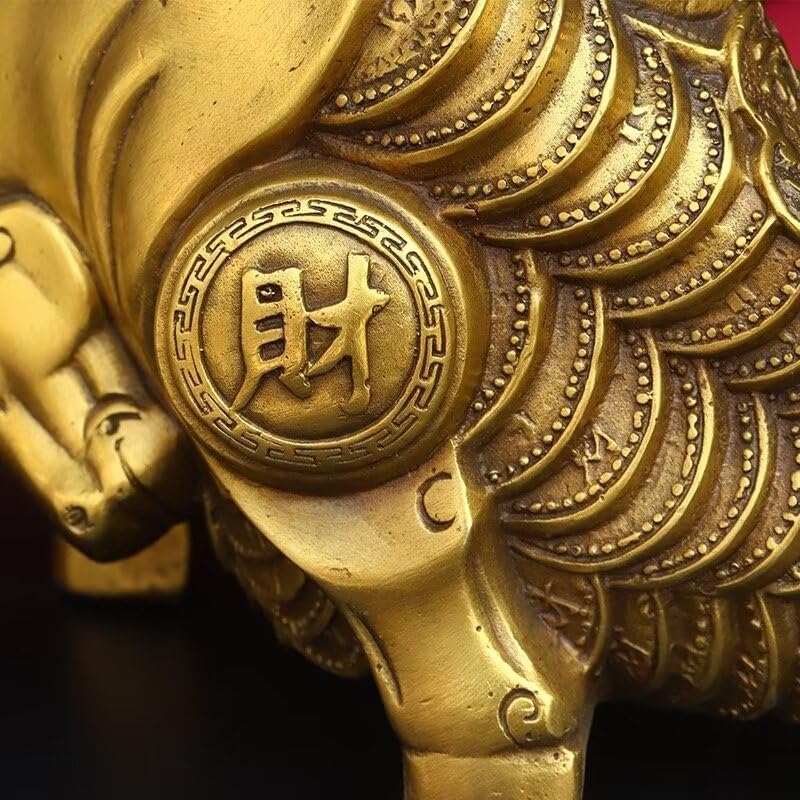 Chinese Golden Bull Brass Figurine Feng Shui Wealth Decor