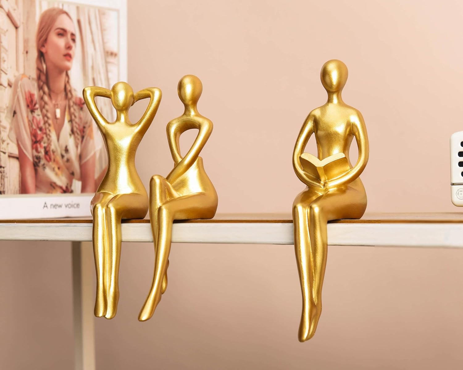 Quoowiit Gold Thinker Statue Set of 3