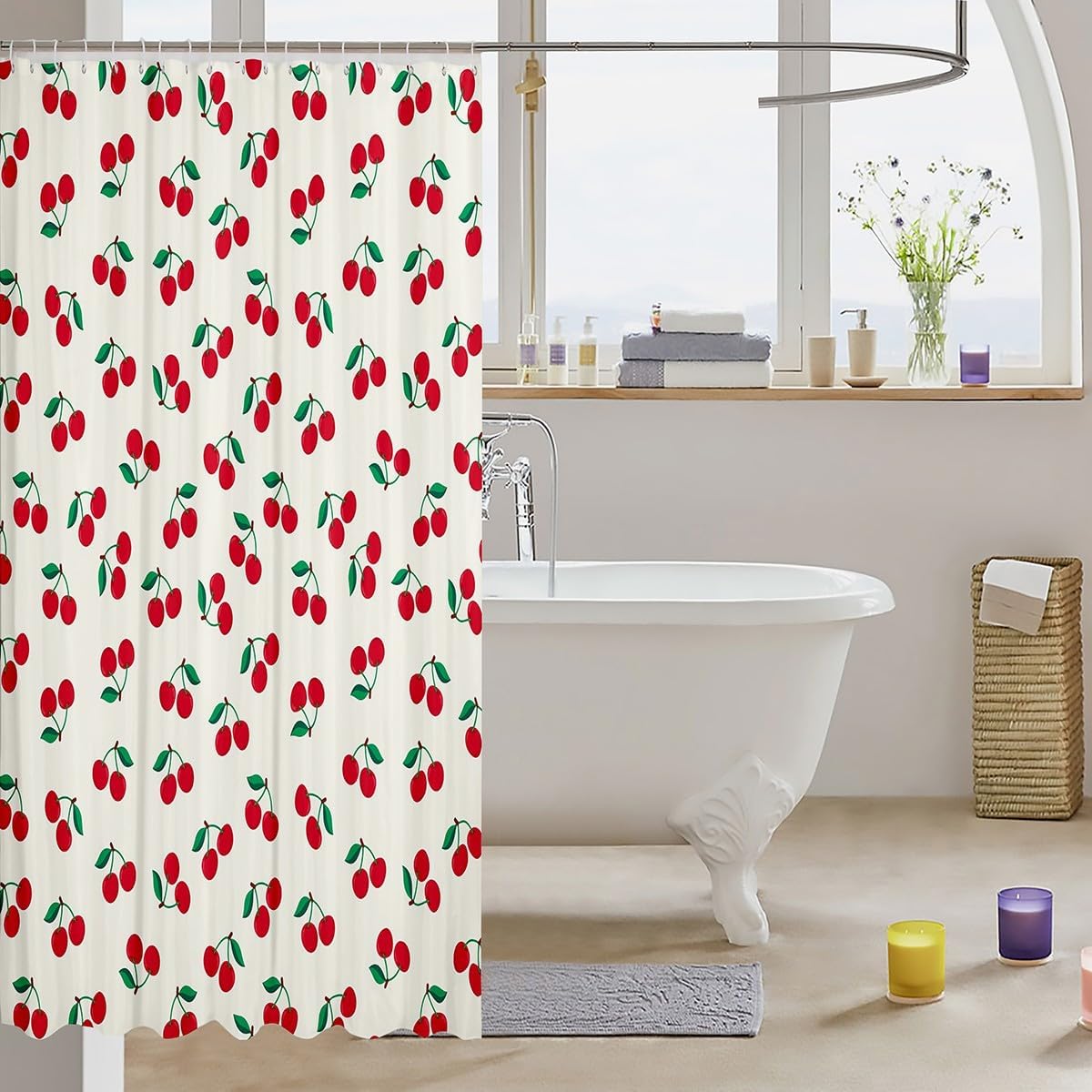Feelyou Cherry Bath Curtain Set 72x78 Inches
