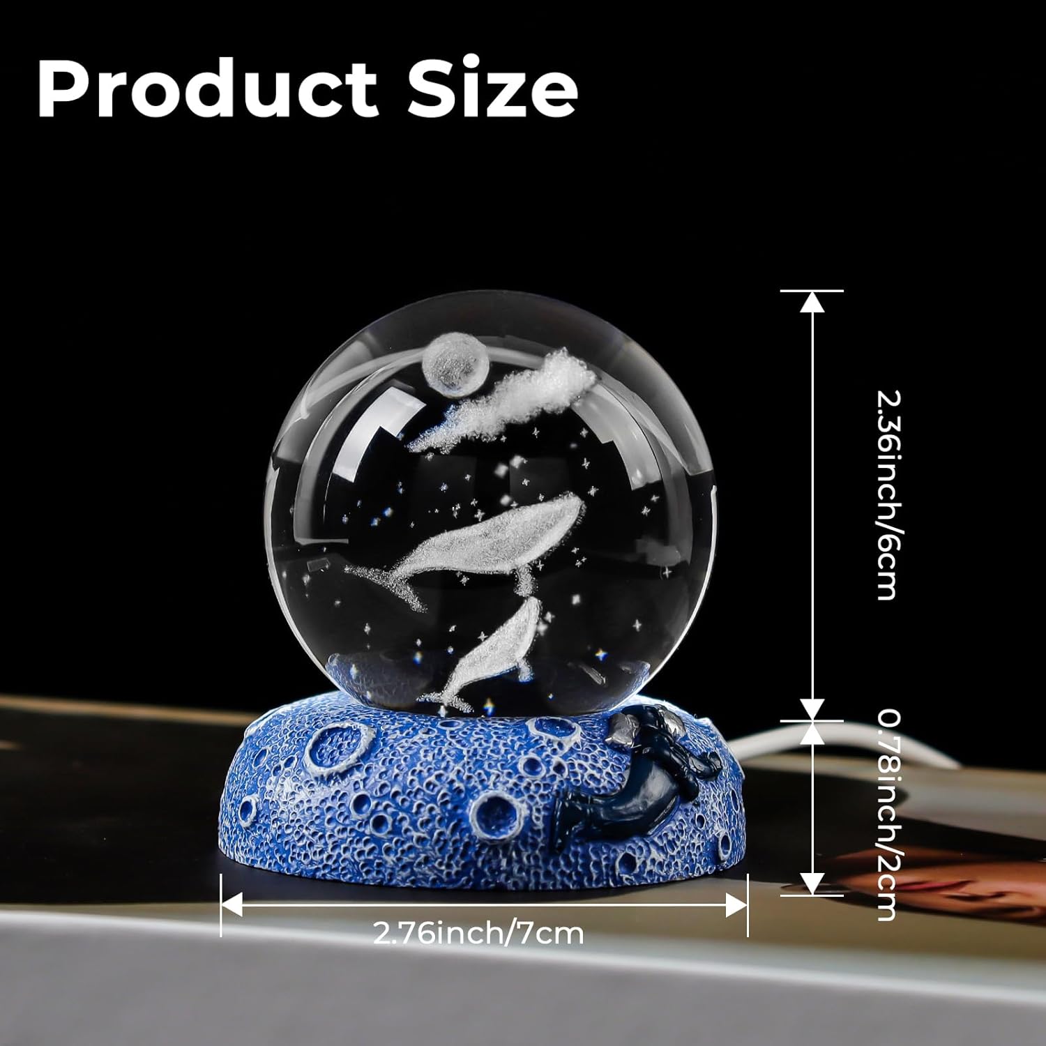 Whales 3D Crystal Ball Figurine - 24inch Ocean Decor Gift for Home