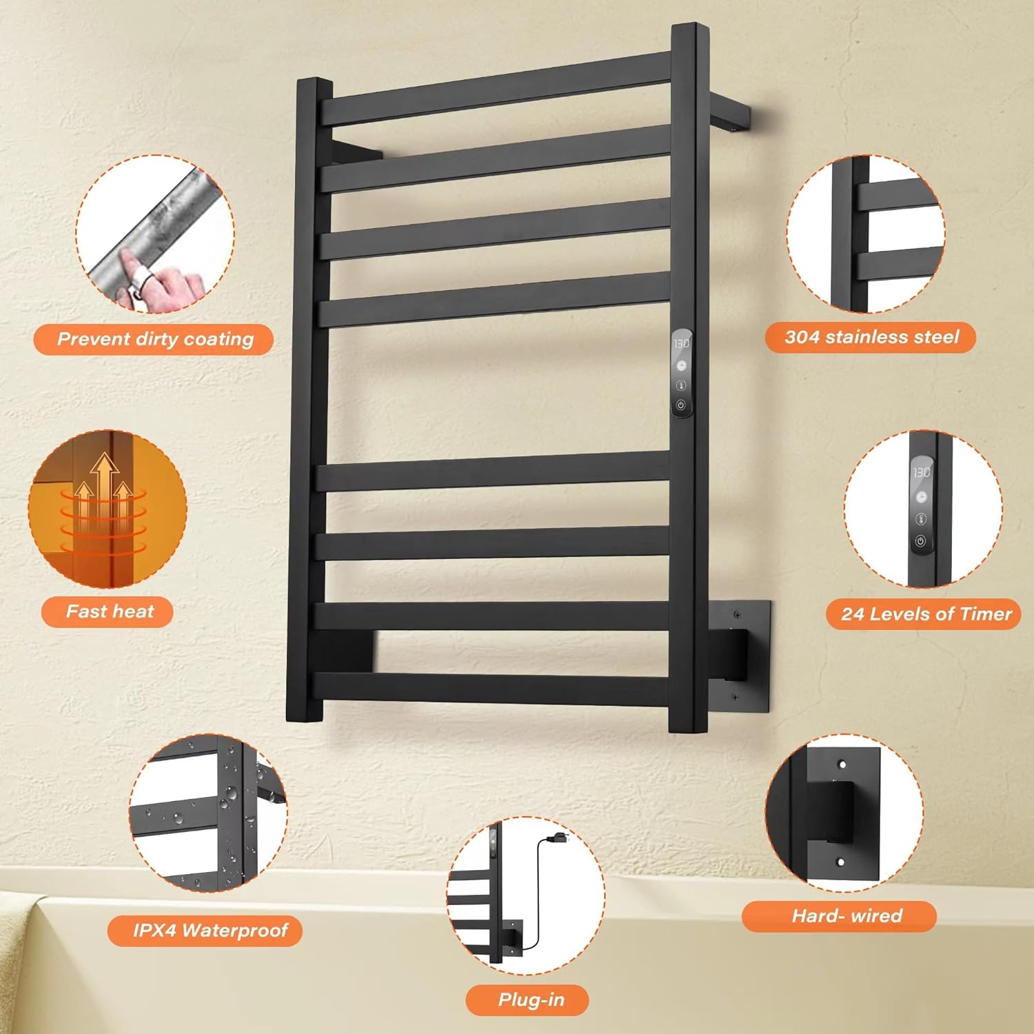 HEWAFAEP Heated Towel Rack with Temperature Control and 24-Hour Timer
