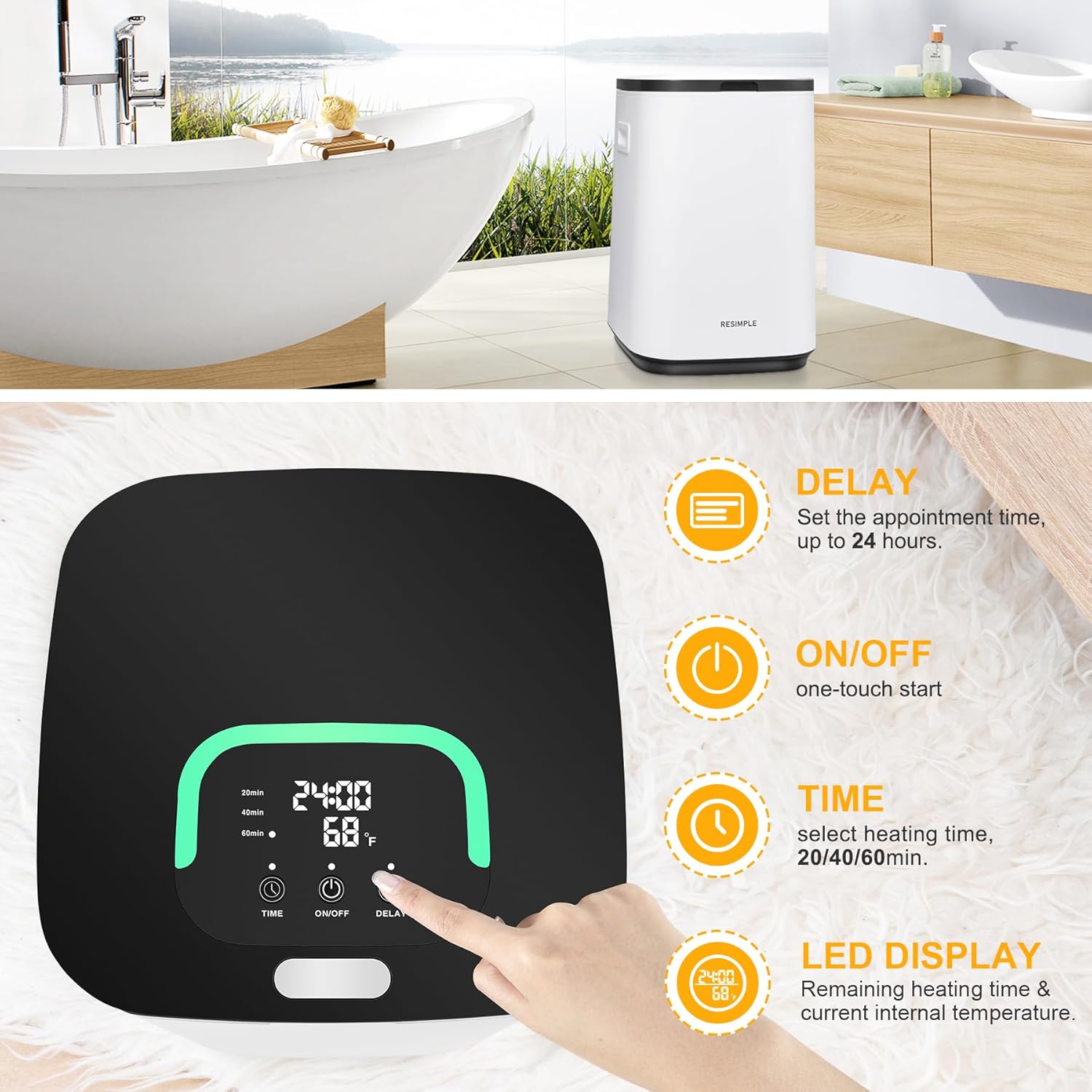 RESIMPLE Towel Warmer with LED Display and 3 Heating Modes