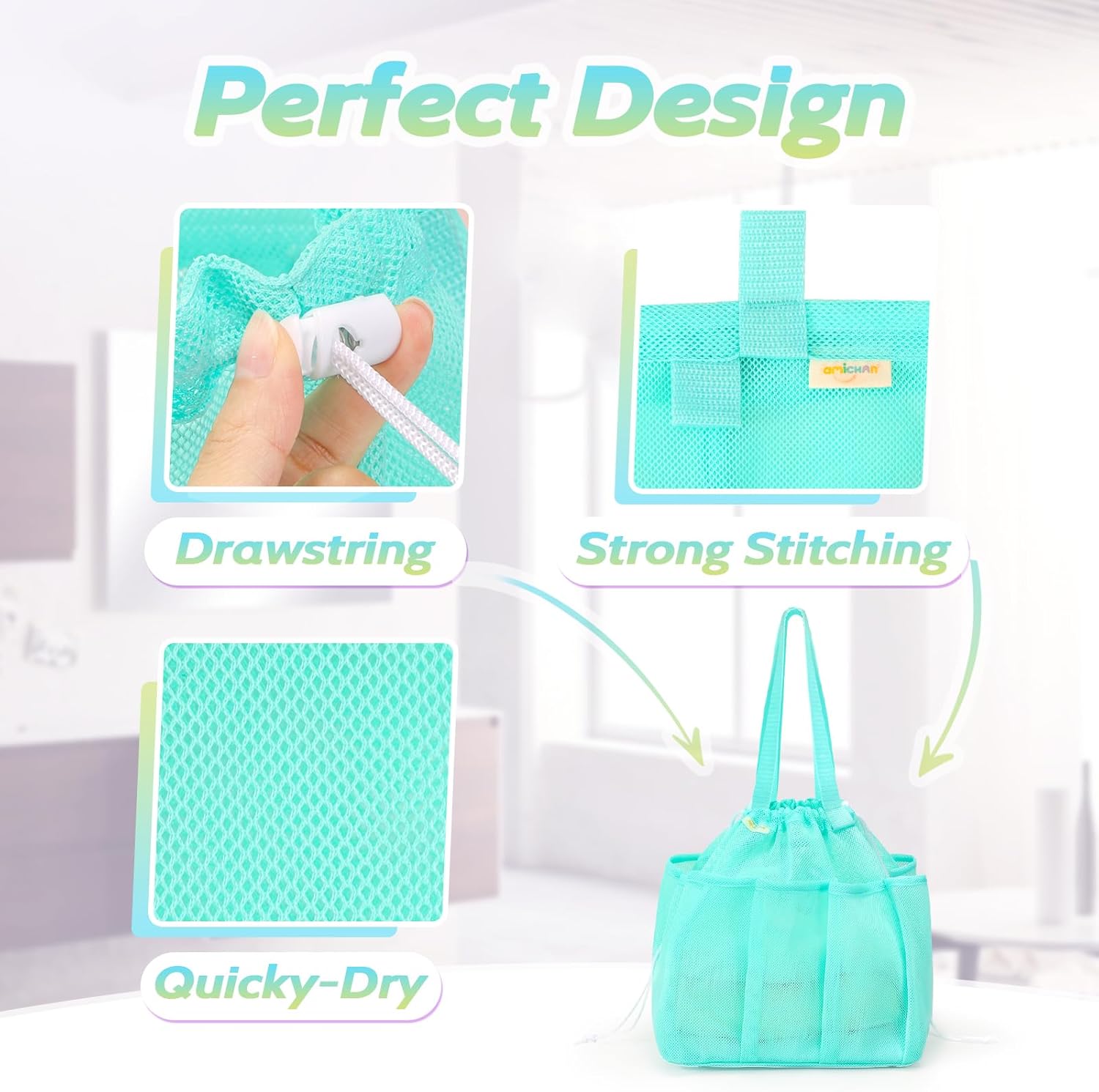 Famichan Mesh Shower Caddy with 8 Pockets Blue