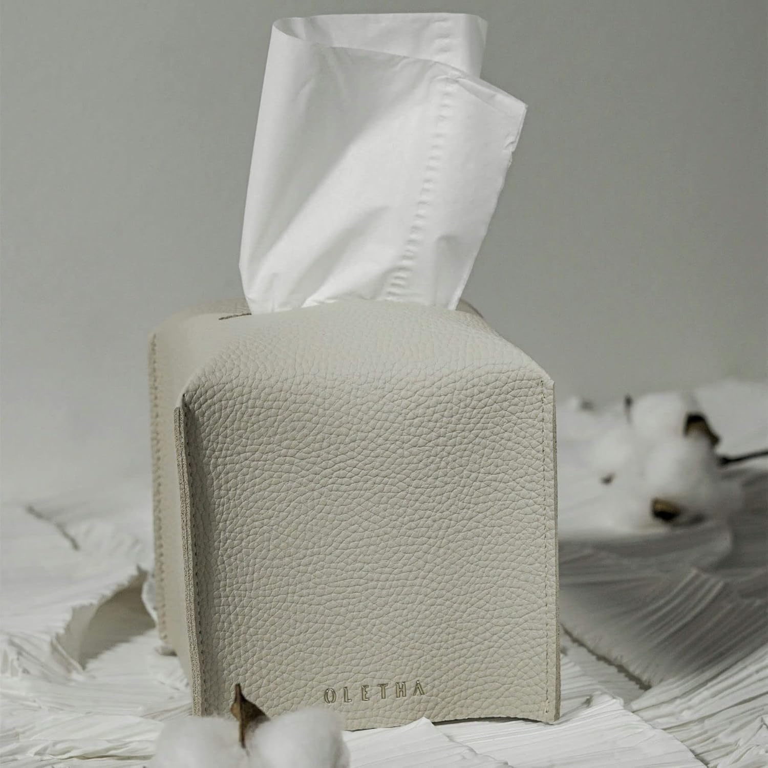 OLETHA Square Tissue Box Cover - Light Taupe 1