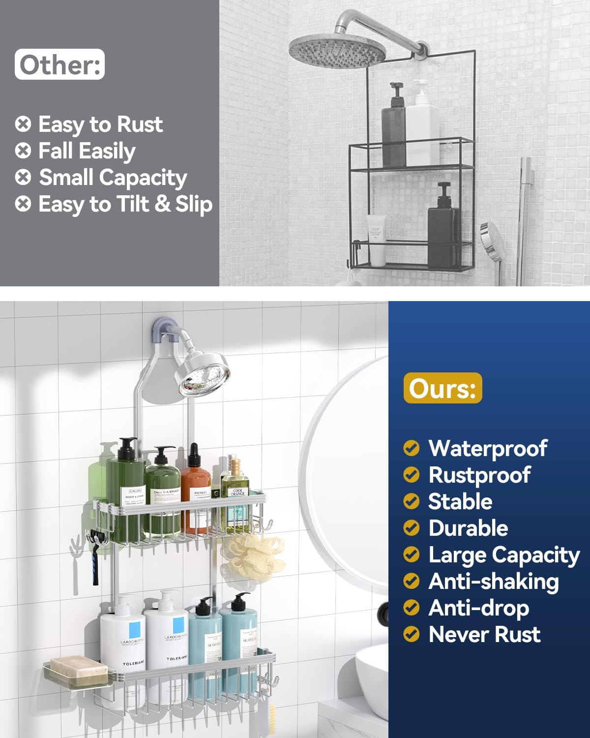 YASONIC Shower Caddy with 2 Tiers and Hooks