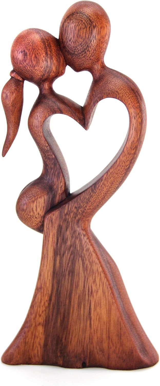 OMA Romantic Kissing Couple Wooden Statue