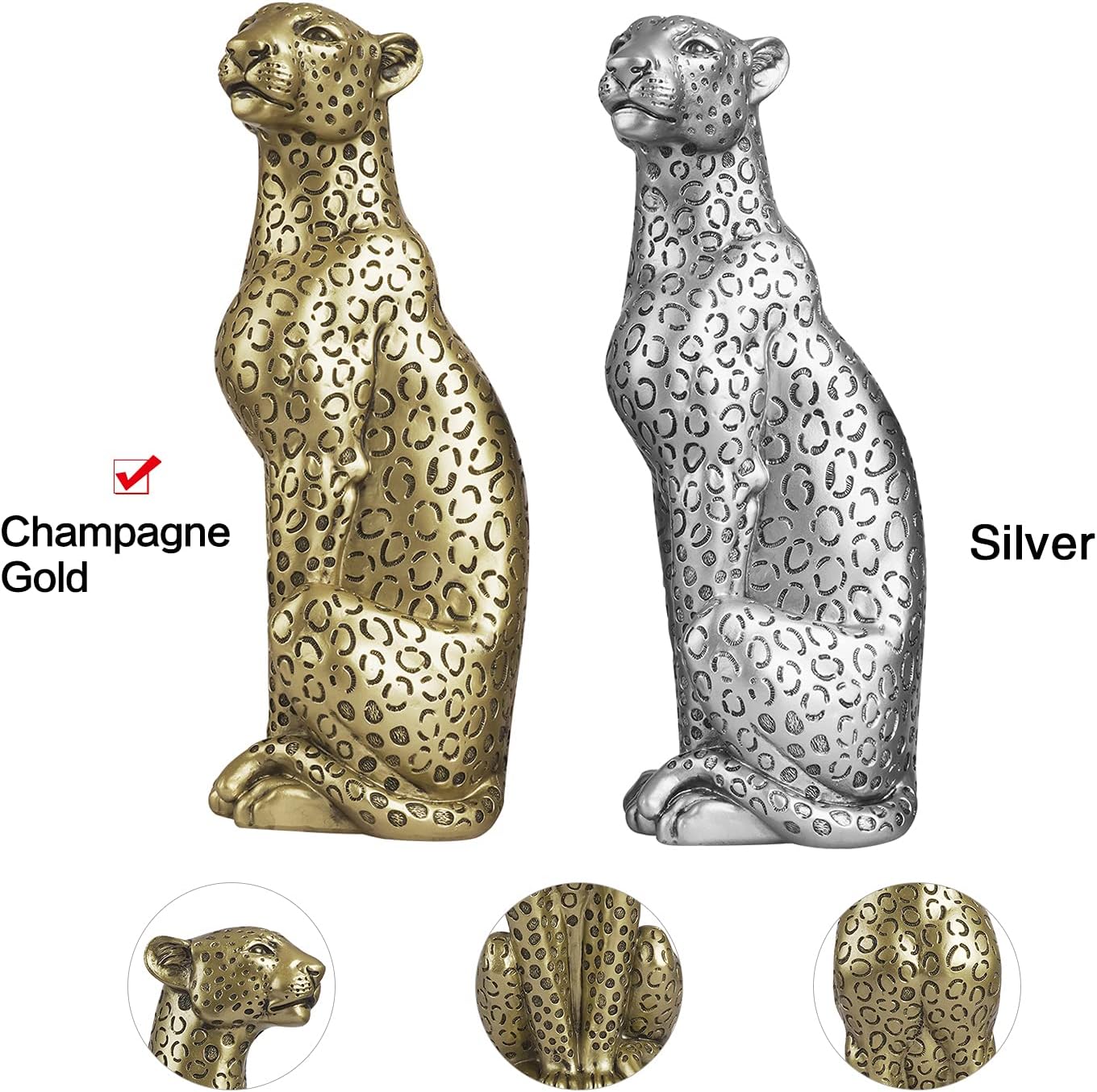 Cheetah Statue Home Decor Resin Sitting Figurine Champagne Gold