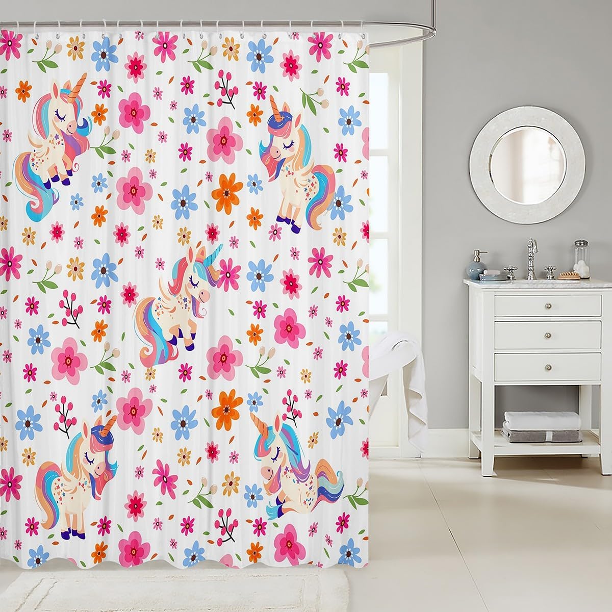 Erosebridal Kids Unicorn Waterproof Shower Curtain