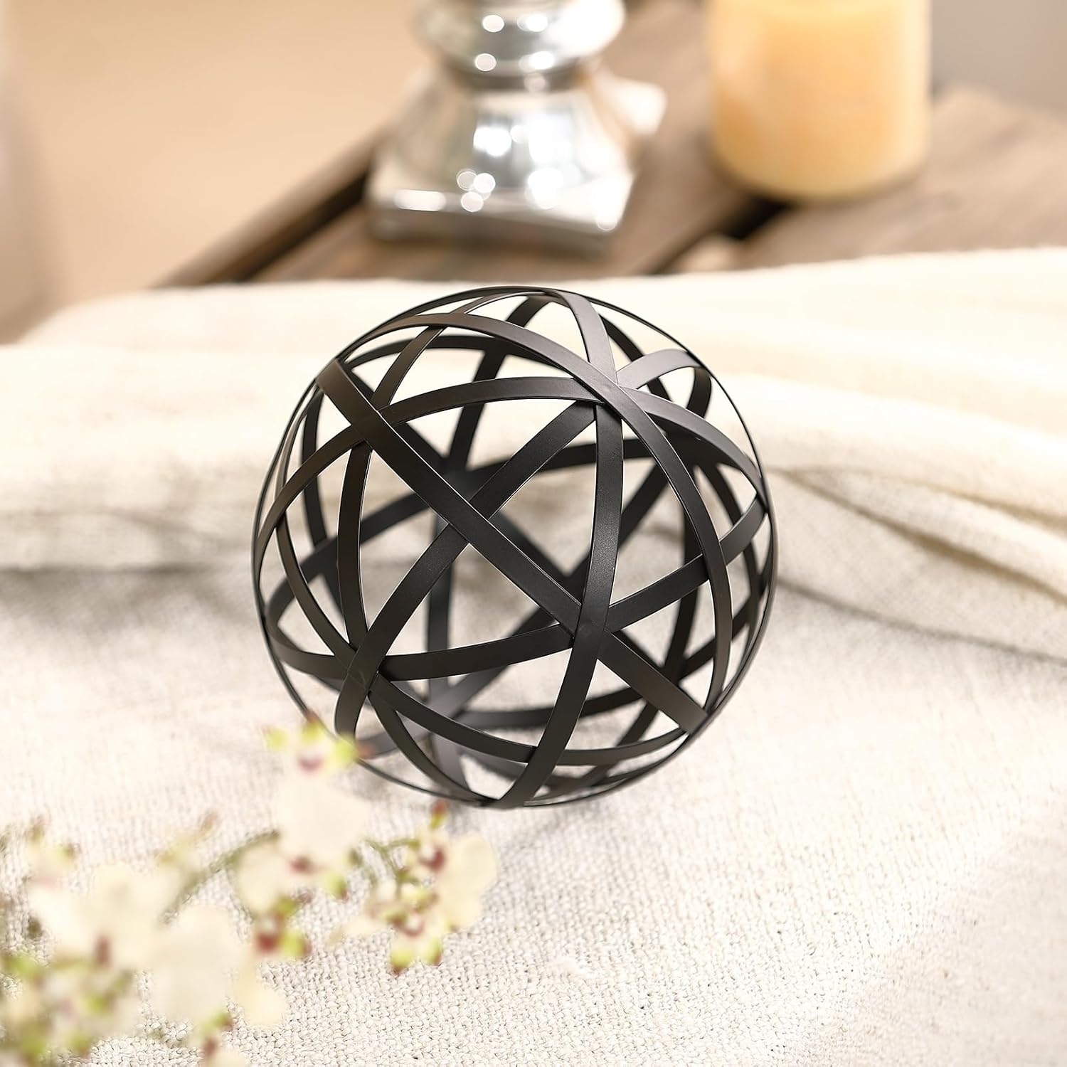62 Black Metal Decorative Sphere - Modern Home Accent