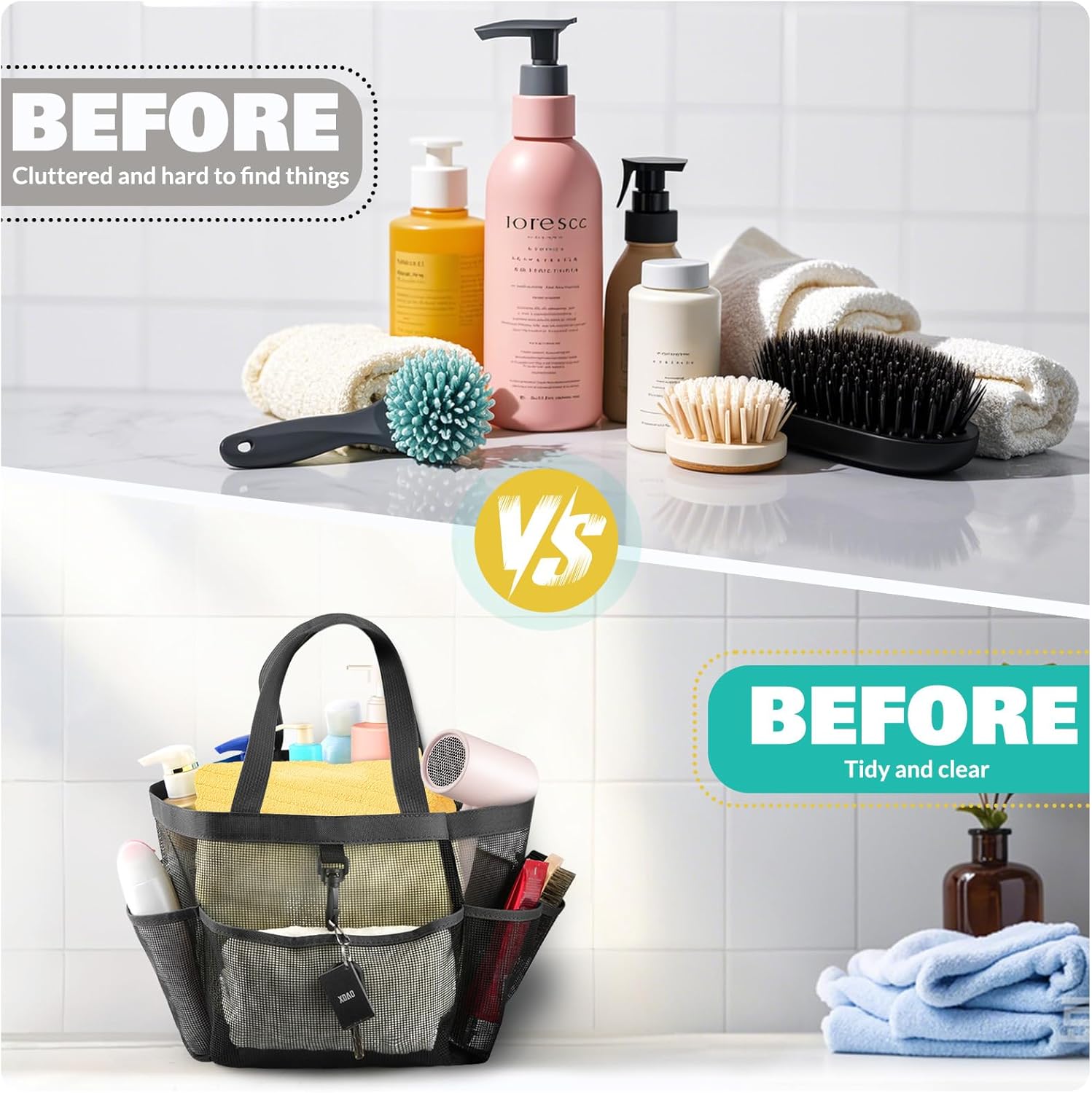 Ellipse Mesh Shower Caddy with 8 Pockets Portable for Dorm Room Travel Gym Beach