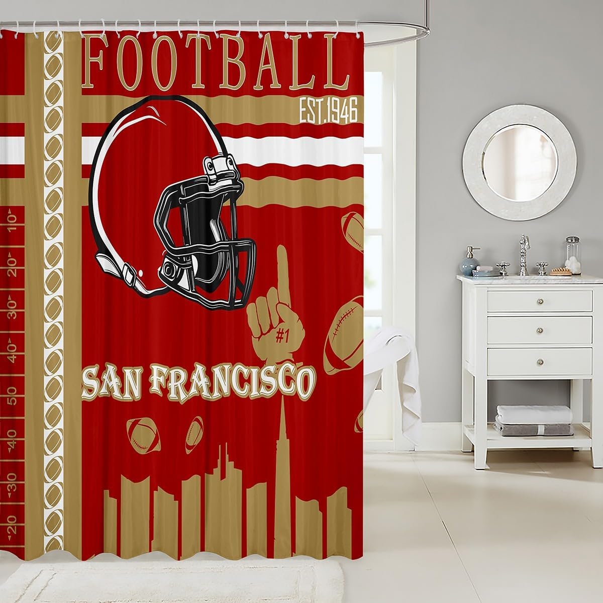 Feelyou Football Football Bath Curtain 72x72 US