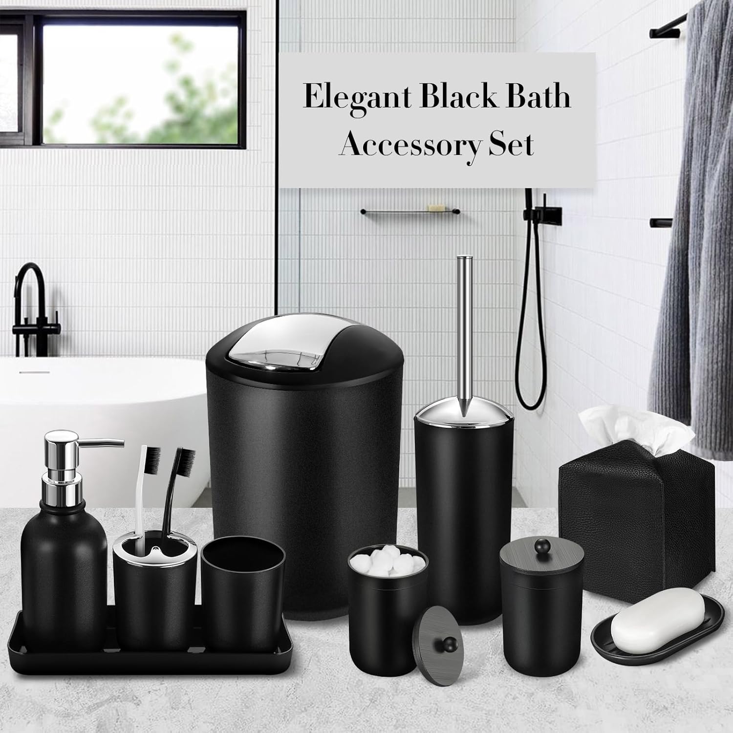 ALPIRIRAL 10Pcs Black Bathroom Accessories Set 1