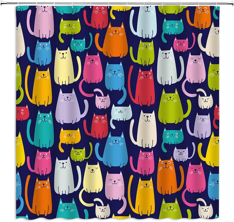 ASVEAS Multicolor Cute Cat Shower Curtain Set with Hooks