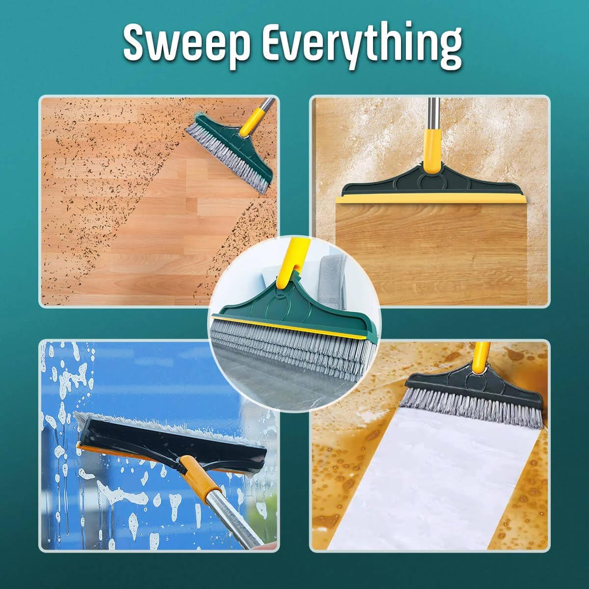 3-in-1 Rotating Floor Scrub Brush with Squeegee