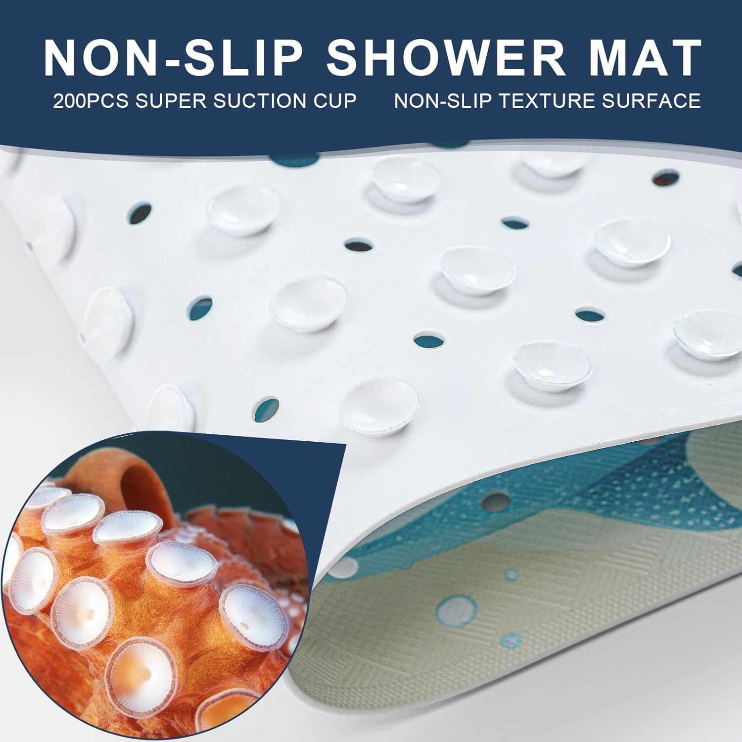 XIYUNTE Kids Bath Mat - 40x16 Non Slip with Suction Cups and Drain Holes