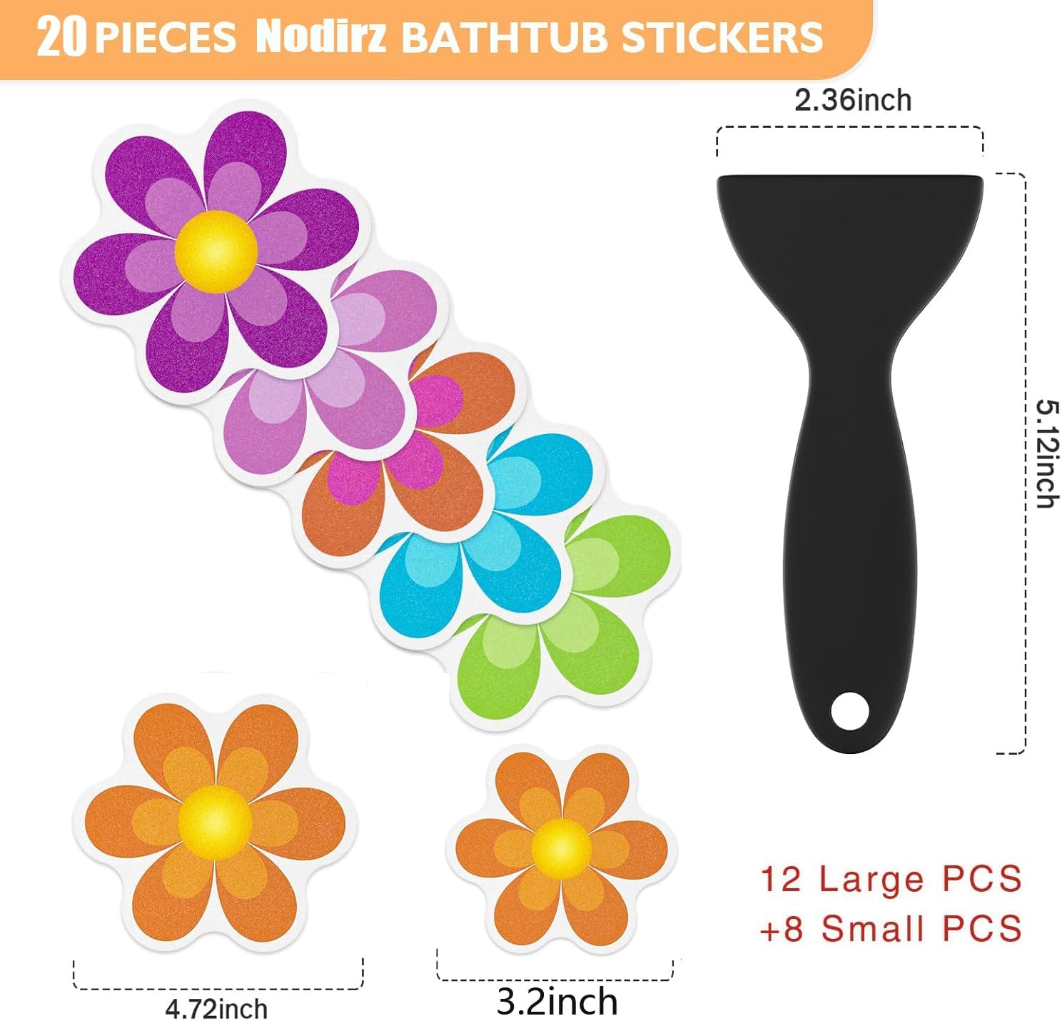 Non Slip Bathtub Stickers with Scraper 20 PCS Bright Flowers Design