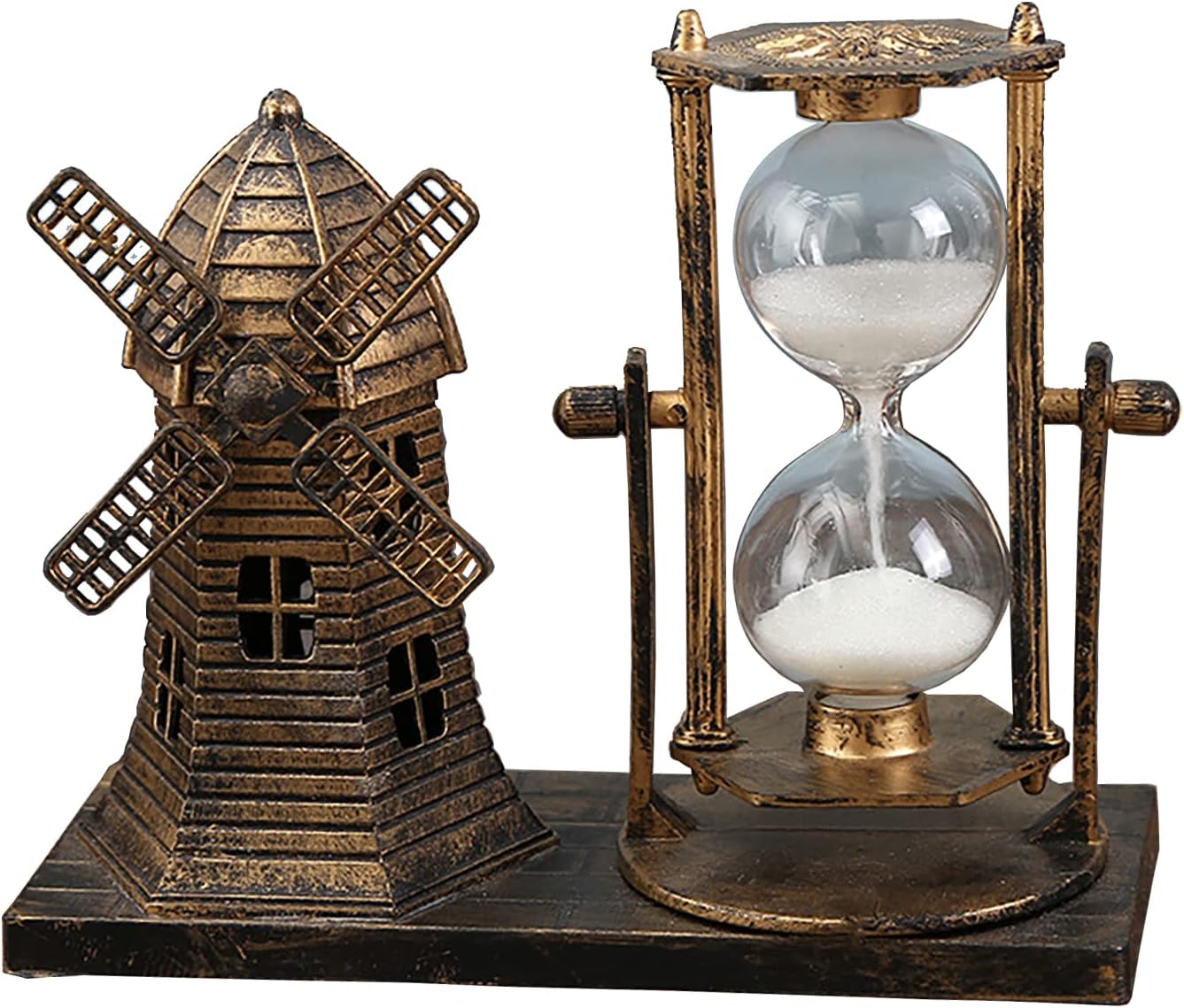 Vintage Windmill Hourglass Statue 6 Inch Gold