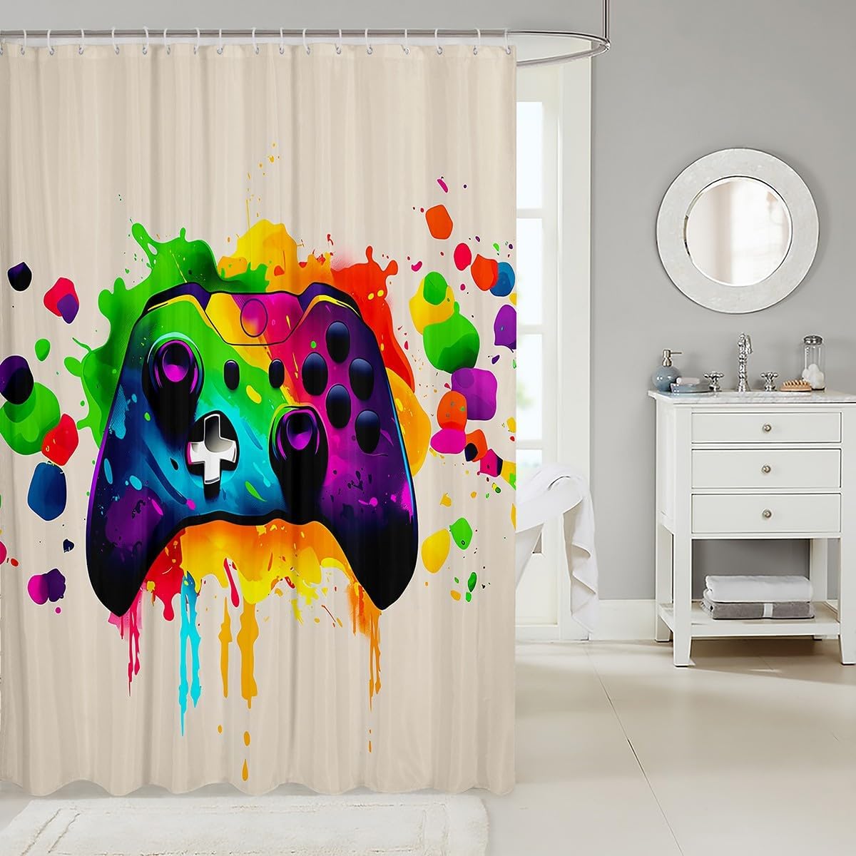 Feelyou Gamer Shower Curtain Set 72x72 Beige