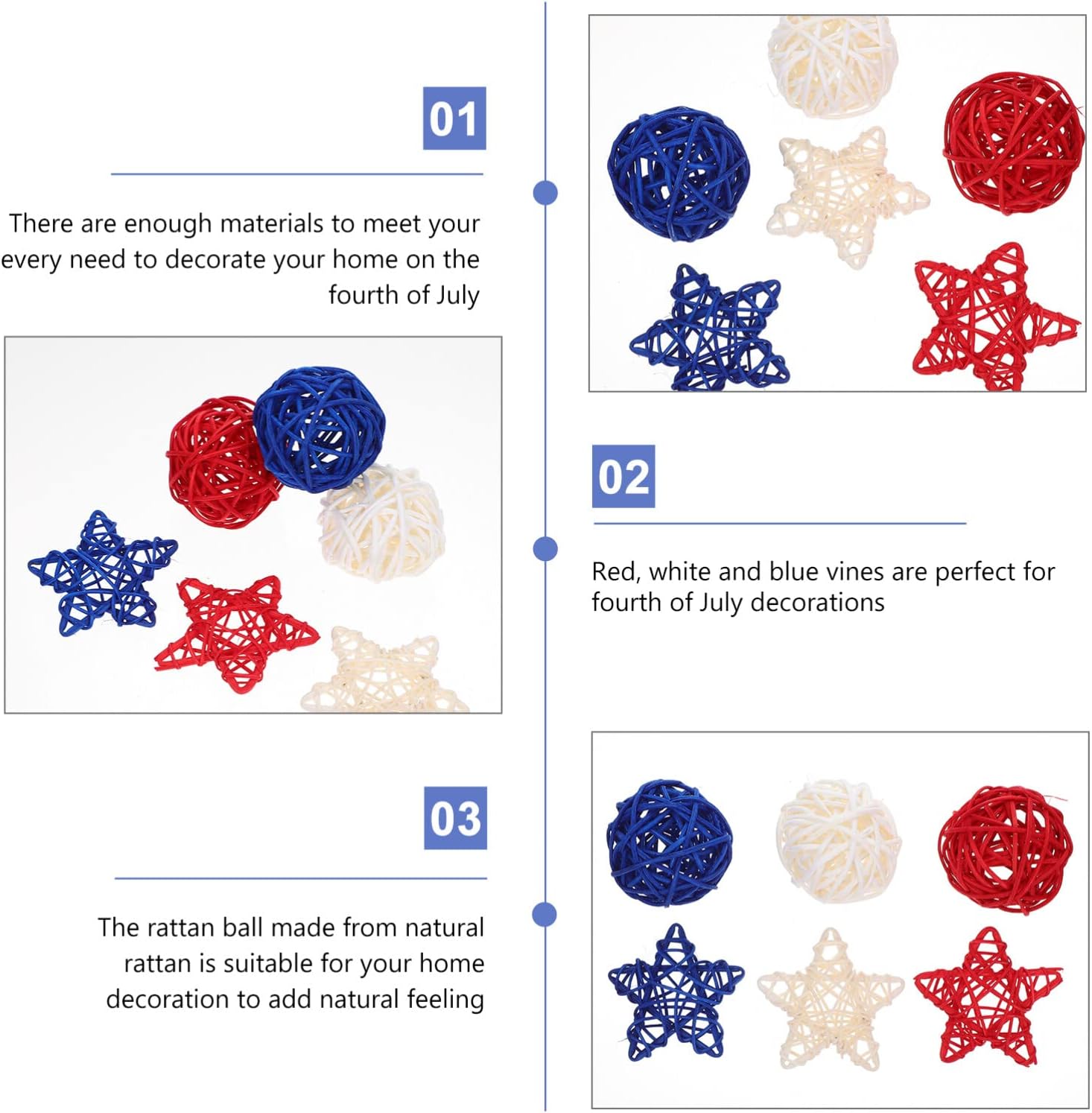 HOMSFOU 30PCS Rattan Decorative Balls for Independence Day