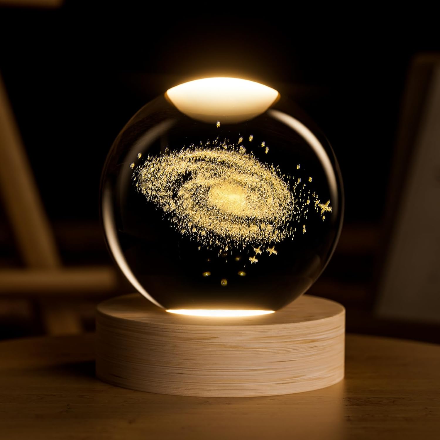 Earth Crystal Ball with LED Light Wooden Base for Home Decor