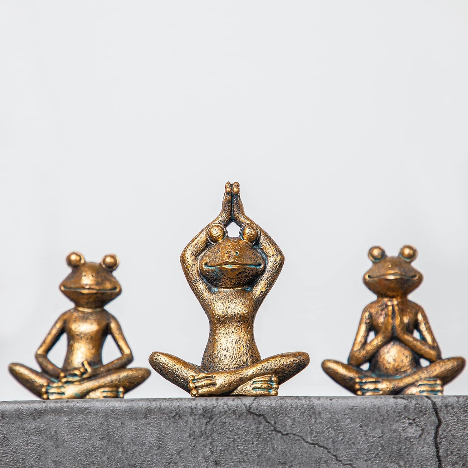 Smadeer Bronze Frog Figurines 3-Piece Yoga Set