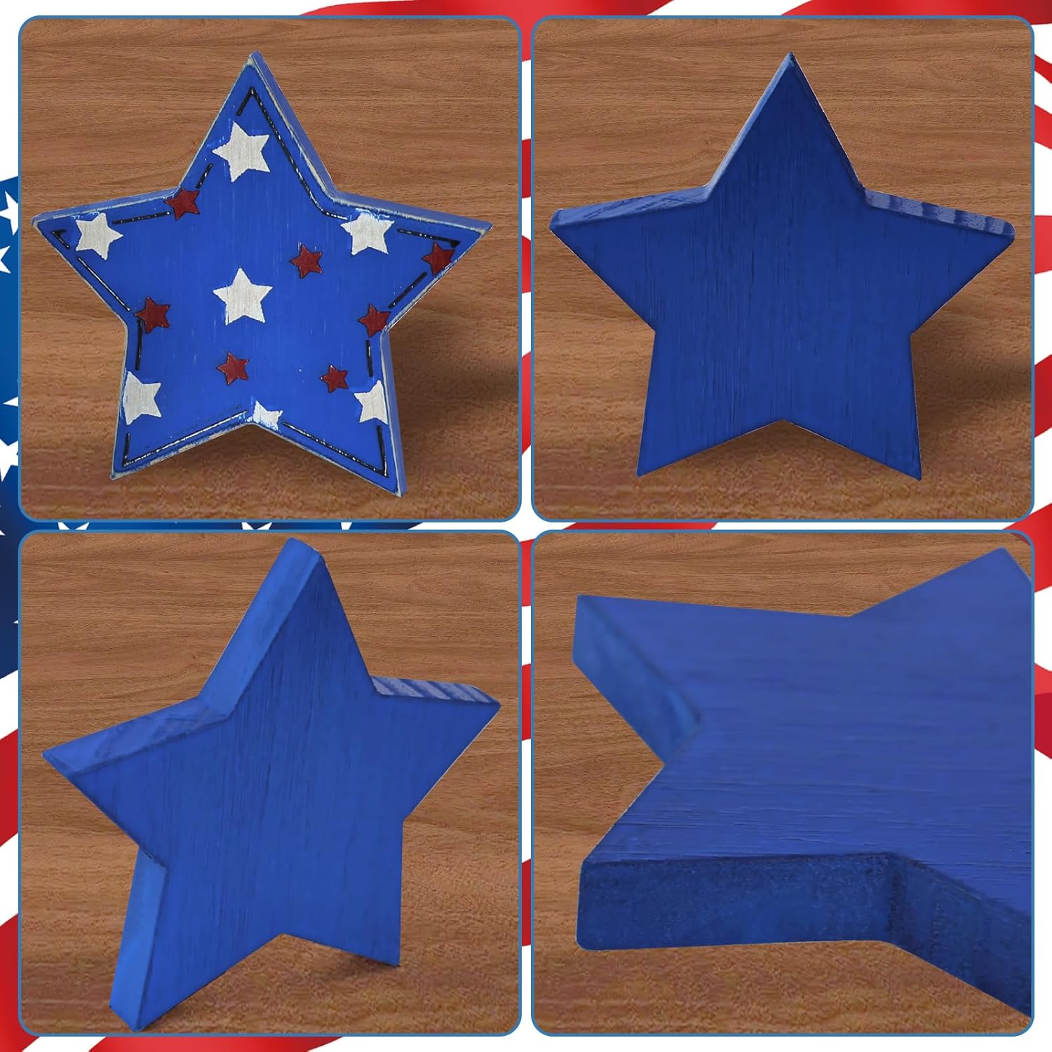 PICTTY 4th of July Stars Decor 3PC Wooden Set