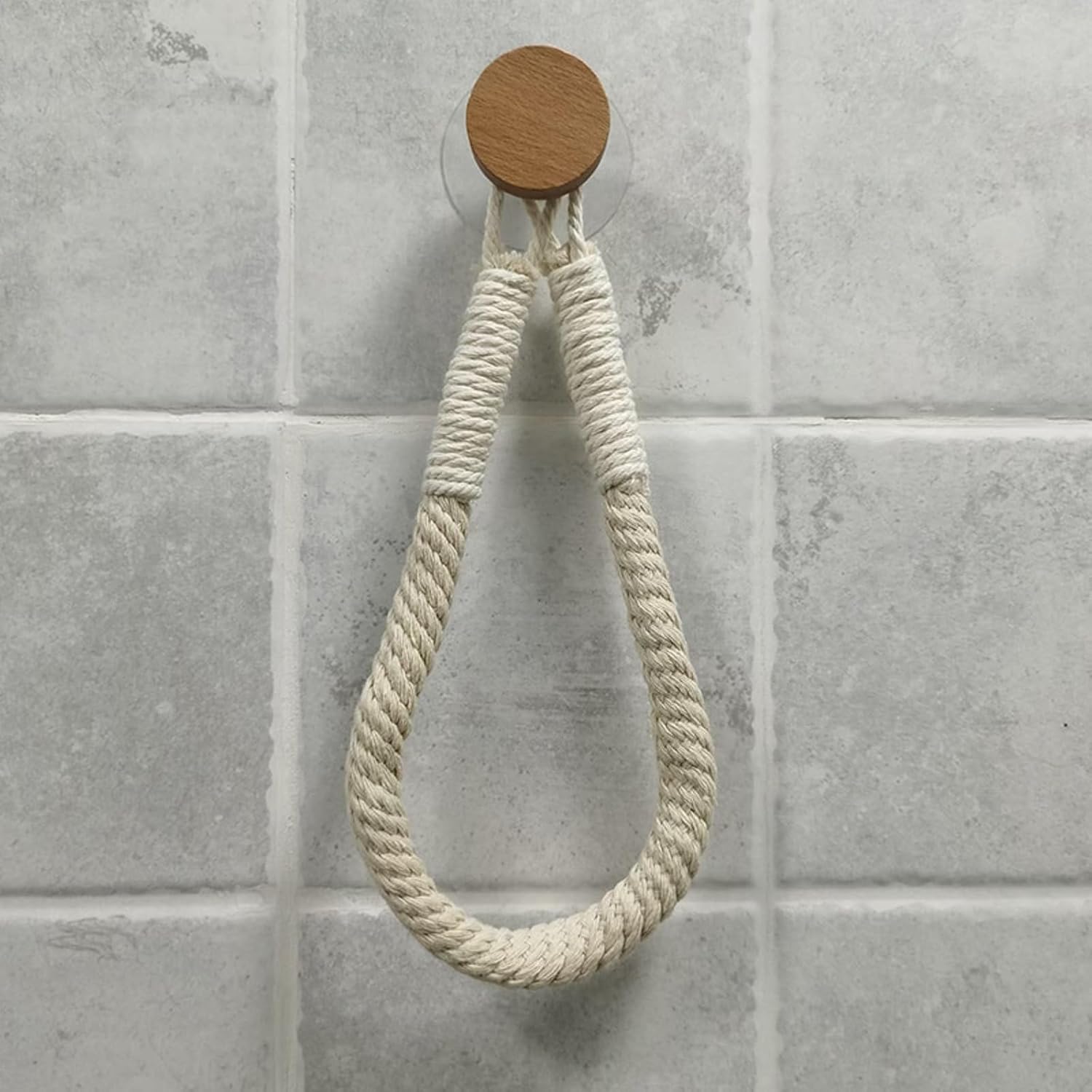 Cotton Rope Towel Holder Wall Mounted Retro Design with Wooden Hook